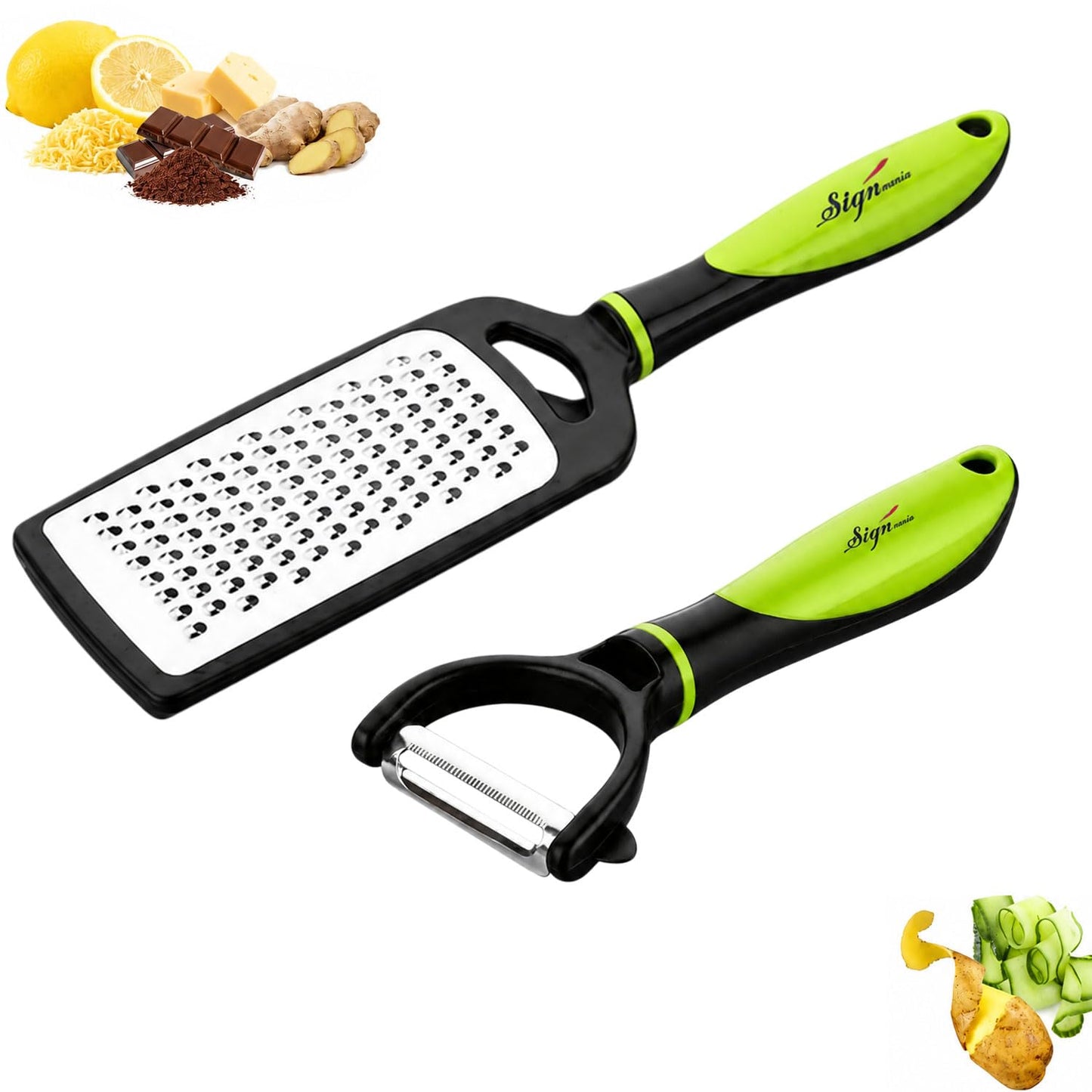 SIGNAMIO® 2 Pcs Set of Peeler and Stainless Steel Kadukas Cheese & Vegetable Grater, Slicer, Ginger Garlic Crusher, Carrot Shredder & Peeler for Kitchen