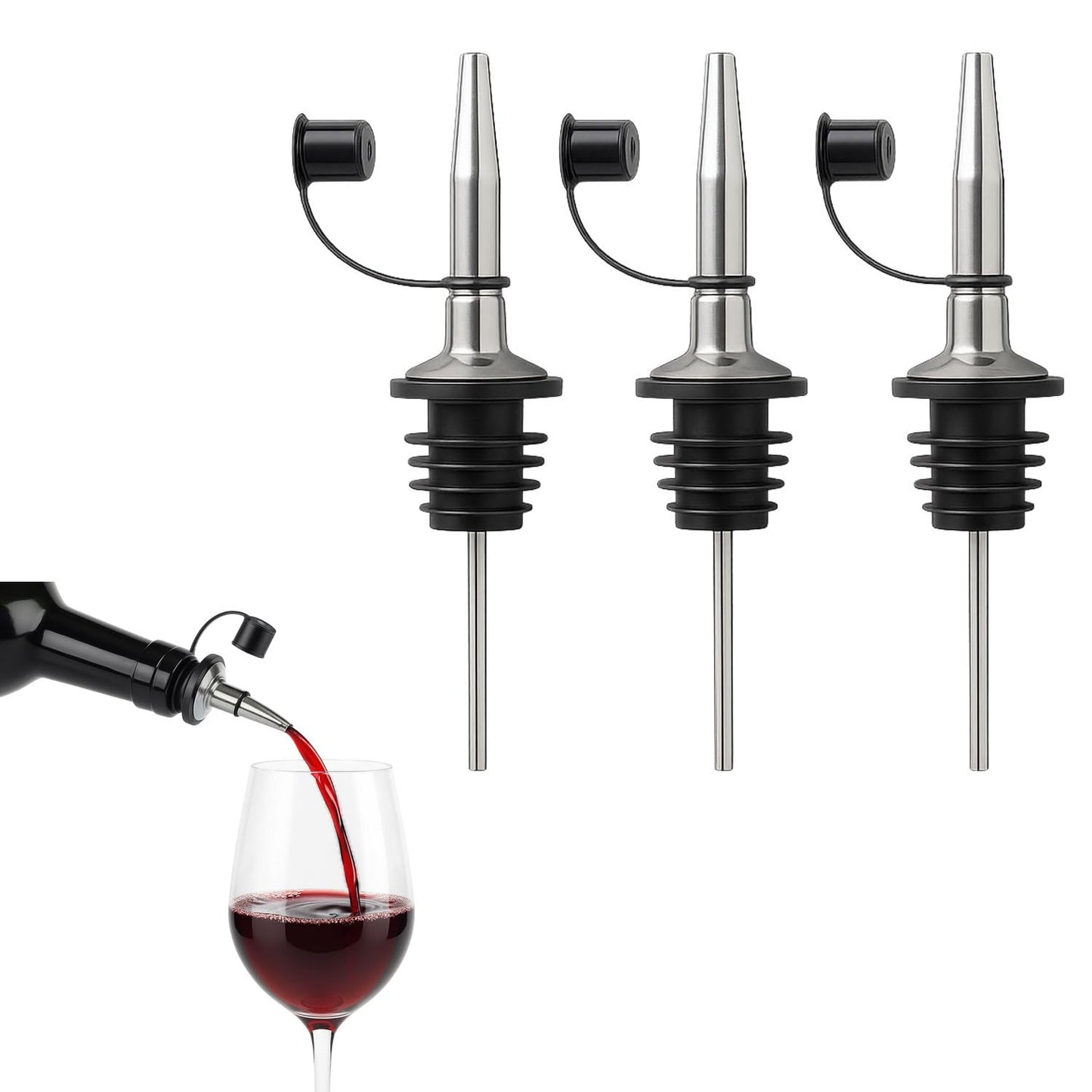 Signamio 5 Pcs Liquor Dispenser Oil Pourer and Oil Bottle Cap - Premium Oil Dispenser Nozzle Cap for Precise Pouring and Leak-Proof Seal, Ideal for Kitchen Use