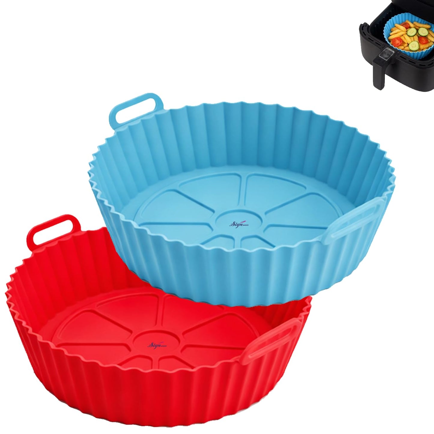Signamio 6 Pcs Set of Air Fryer Silicone Tray - Non-Stick, Reusable Baking Tray, Round