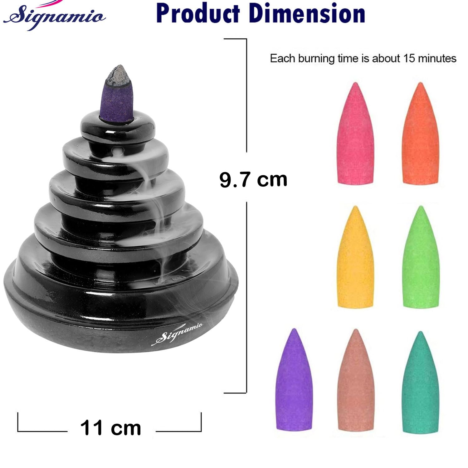 Signamio Ceramic Backflow Incense Fountain - 30 Cones Included for Pooja Meditation, Elegant Backflow Incense Holder, Aesthetic Incense Burner for Decor-DN-16