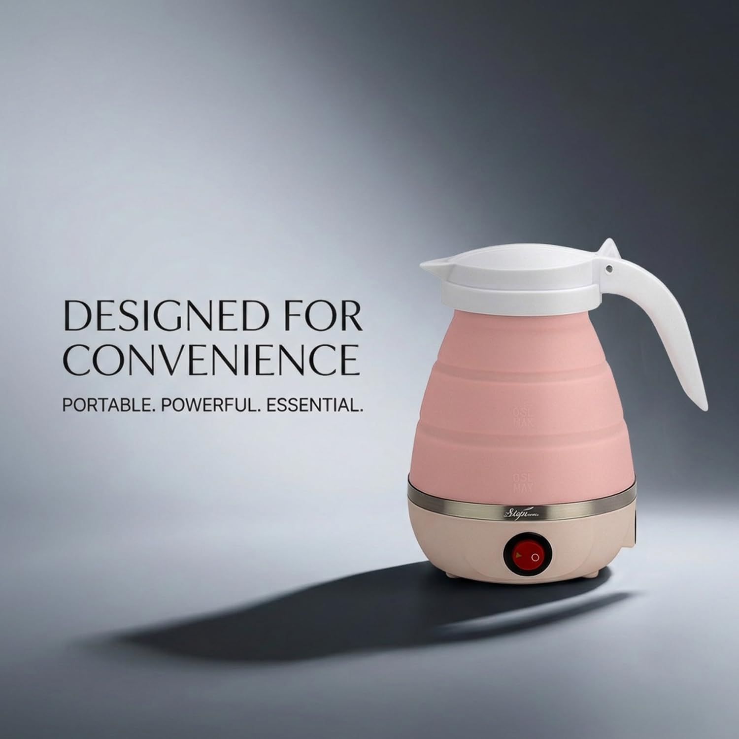 Signamio Electric Kettle - Portable for Travel, Foldable Silicone Travel Kettle, Compact and Lightweight, Ideal for Camping,Office, and Hotel Use, Quick Boil - 220V-600ML - Peach