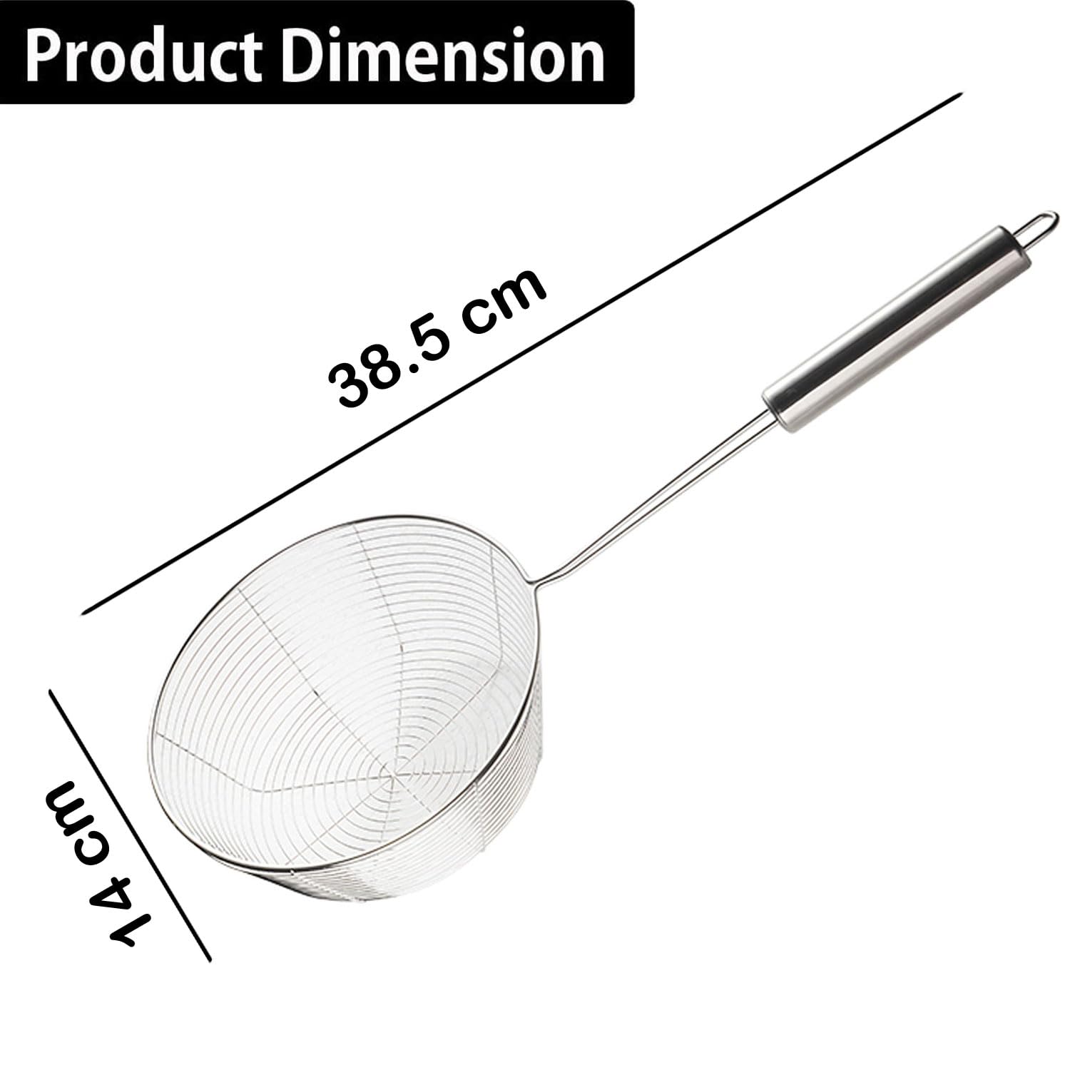 Signamio Diameter 14 cm Basket Shape Stainless Steel Deep Fry Net Spoon Oil Strainer for Kitchen - Frying Spoon for Puri & Poori Strainer Kitchen Utensil for Frying, Cooking & Straining Tool Steel