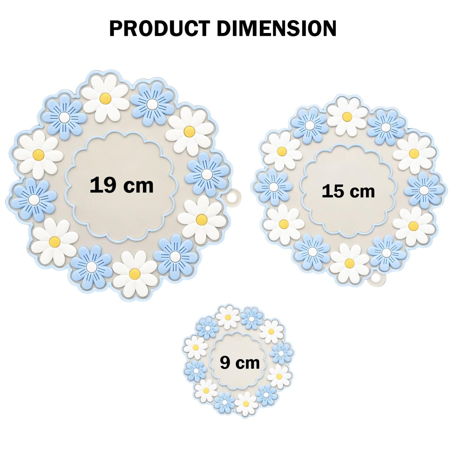 Signamio Silicone Mat for Kitchen - Heat Resistant Flower Shaped Trivet Mat Set, Coasters for Dining Table for Hot Pots, Pack of 3-1 Small, 1 Medium, 1 Large Heat Mats - Blue