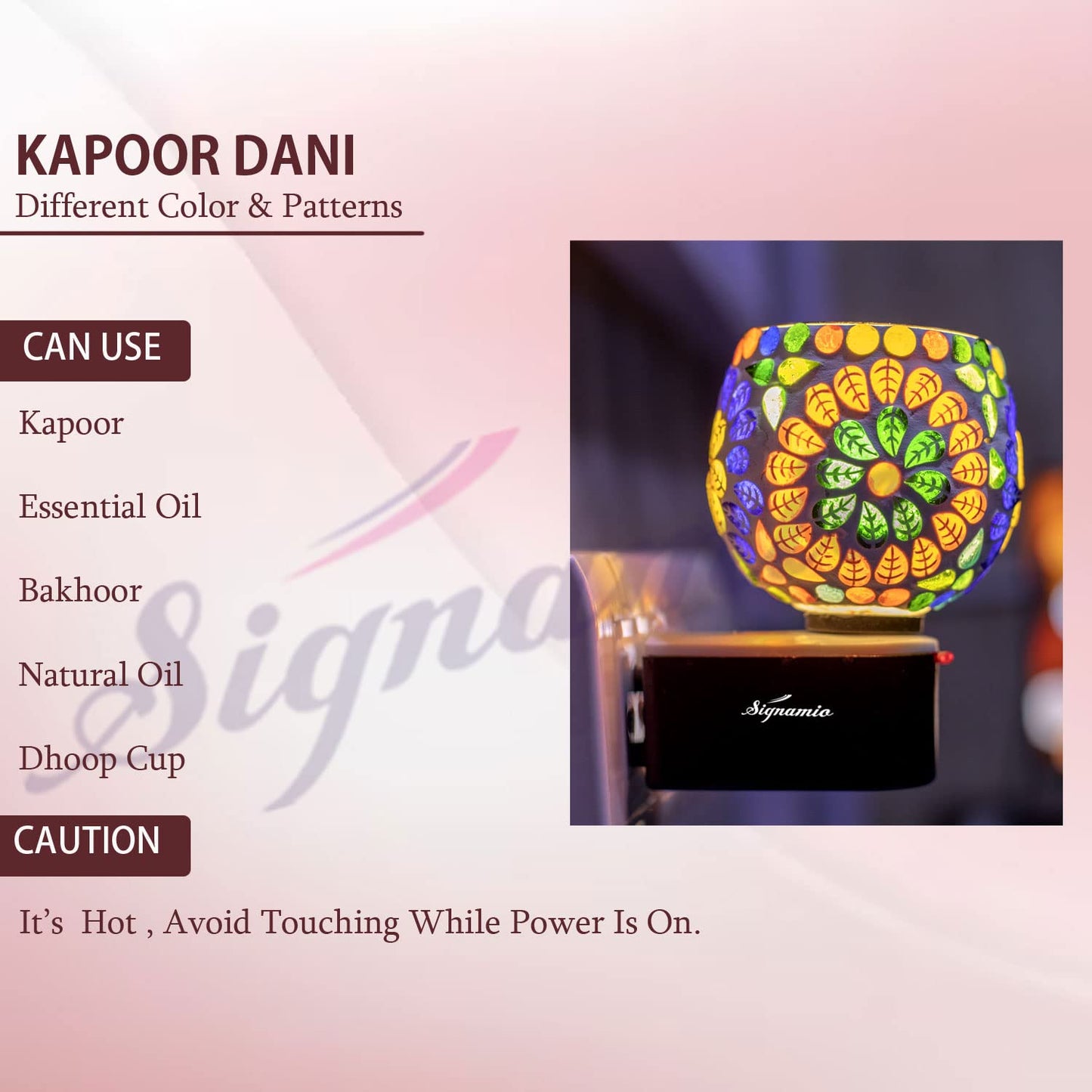 SIGNAMIO Multi Color 2 in 1 Kapoor Dani Electric Camphor Diffuser Burner & Aroma Diffuser Home Fragrance with Night Lamp, Perfect for Pooja Rooms & Daily Room Freshener Needs - DN-547