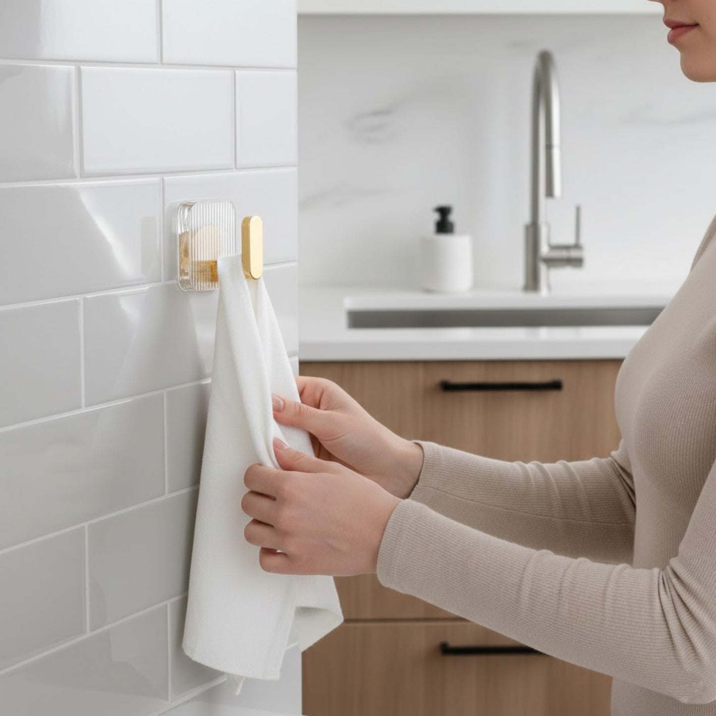SIGNAMIO 8pcs Self Adhesive Wall Hooks for Hanging Heavy Duty, Damage Free Adhesive Wall Hook for Kitchen Bathroom Bedroom, Made in India Premium Storage Solution Golden