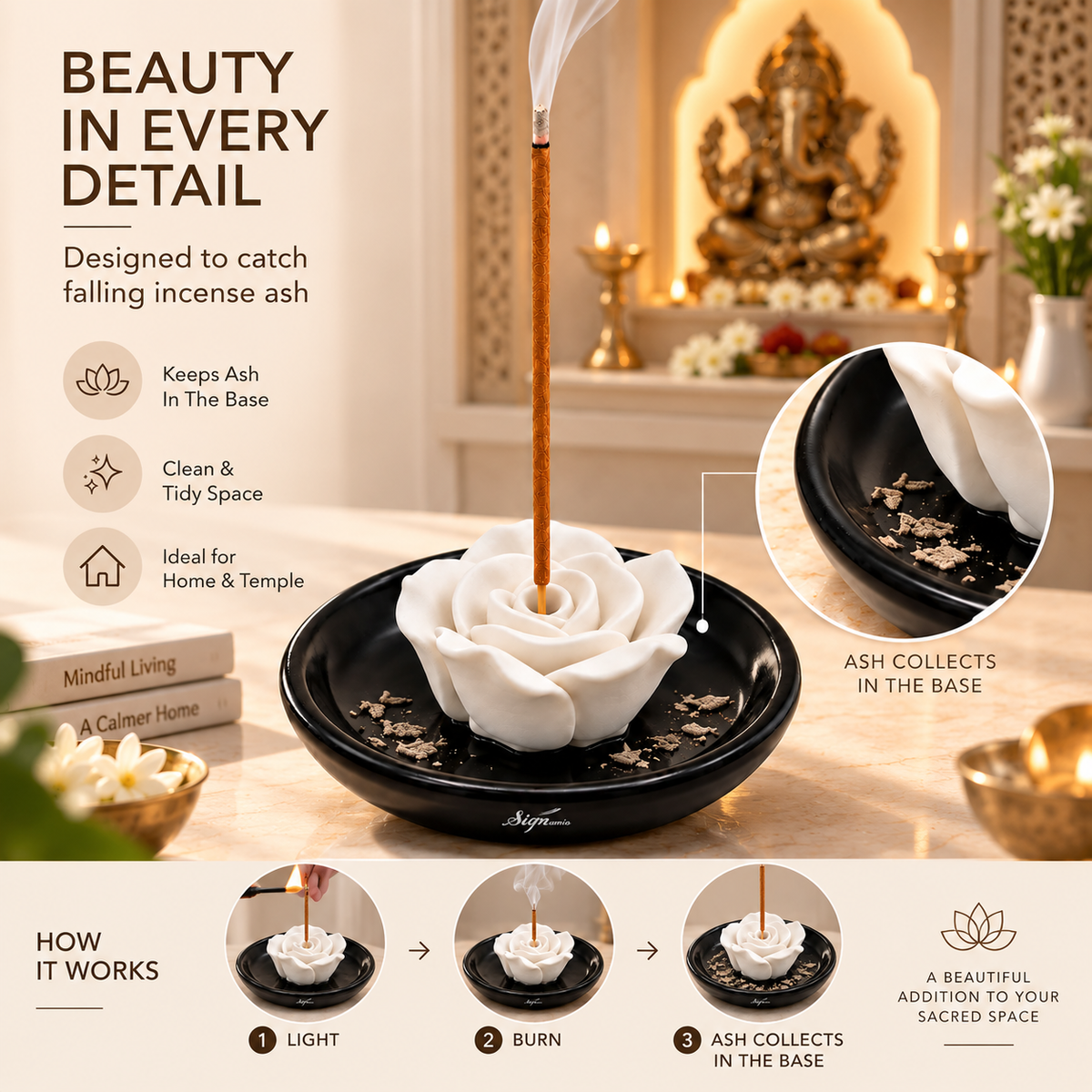 Signamio Incense Stick Agarbatti Stand Holder - Black