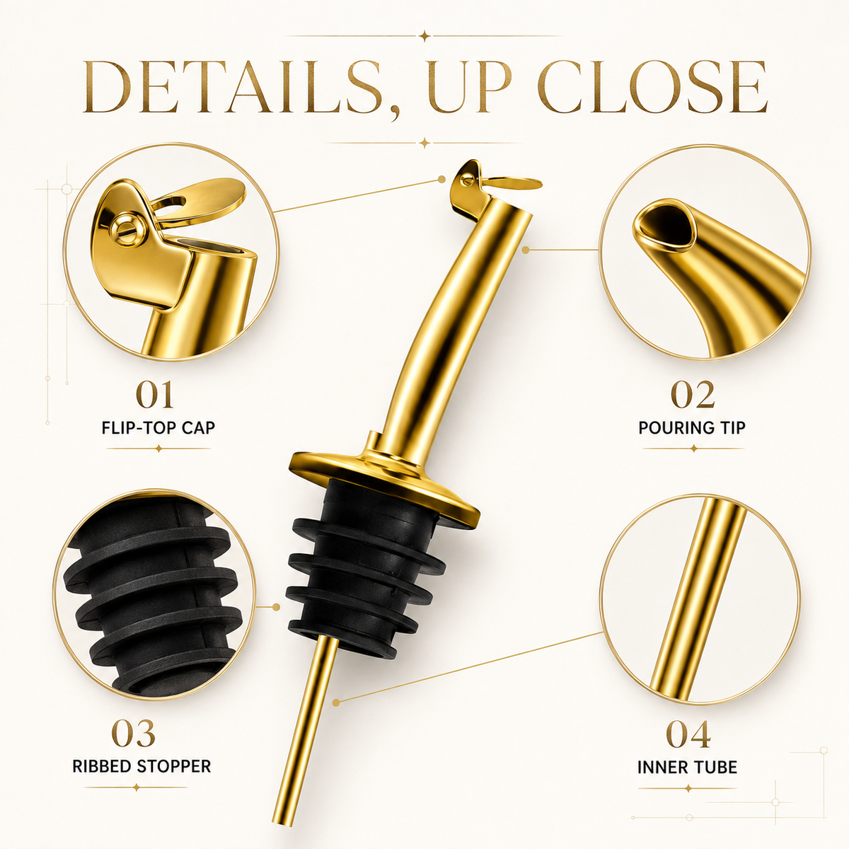 SIGNAMIO Wine Oil Pourer Dispenser Set, Golden Stainless Steel, 4 PCS