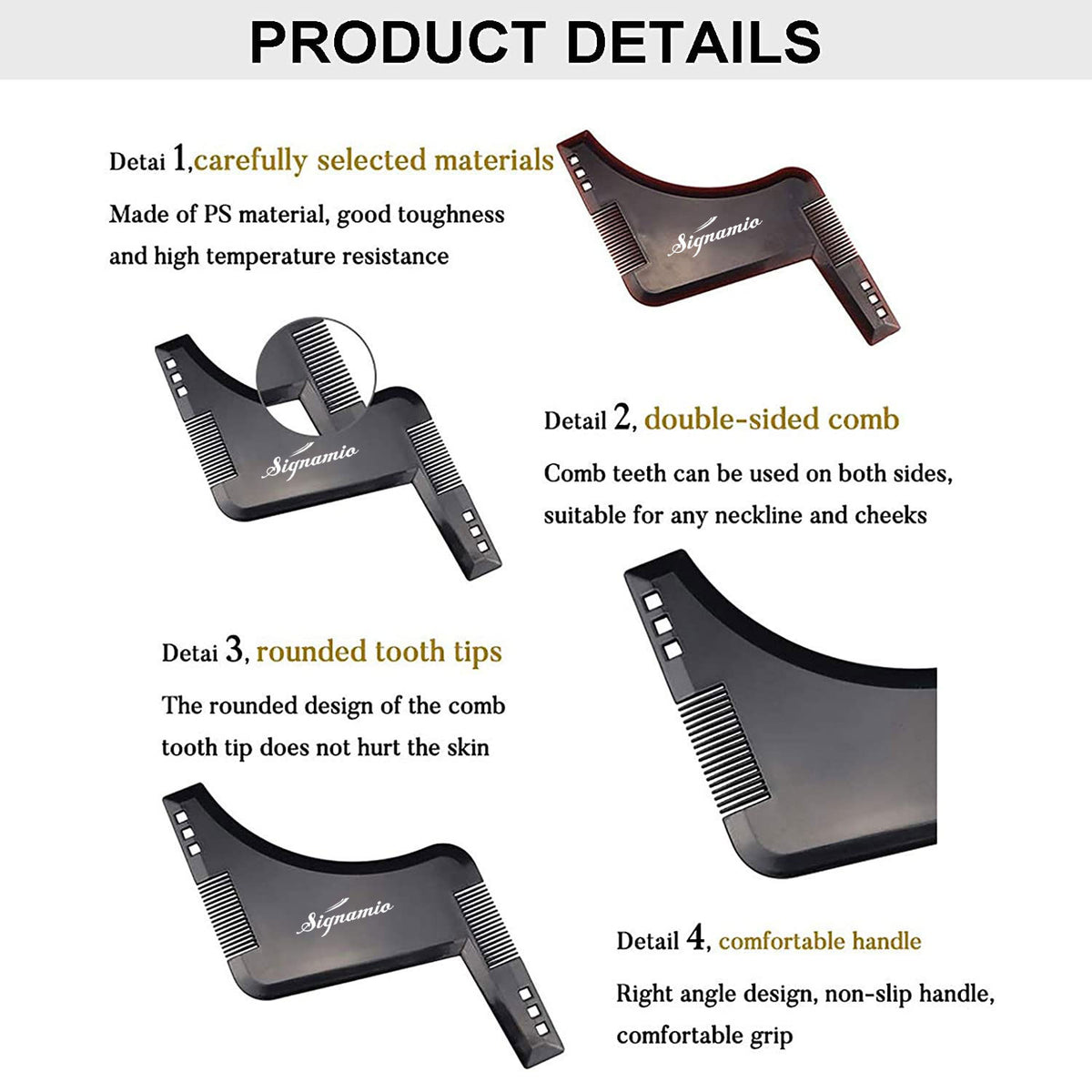 SIGNAMIO Set of 4 Multi Purpose Black/Transparent Beard Shaper tool for Men | Beard Shaping Stencil Comb for men styling shave for neck line guide - Grooming kit