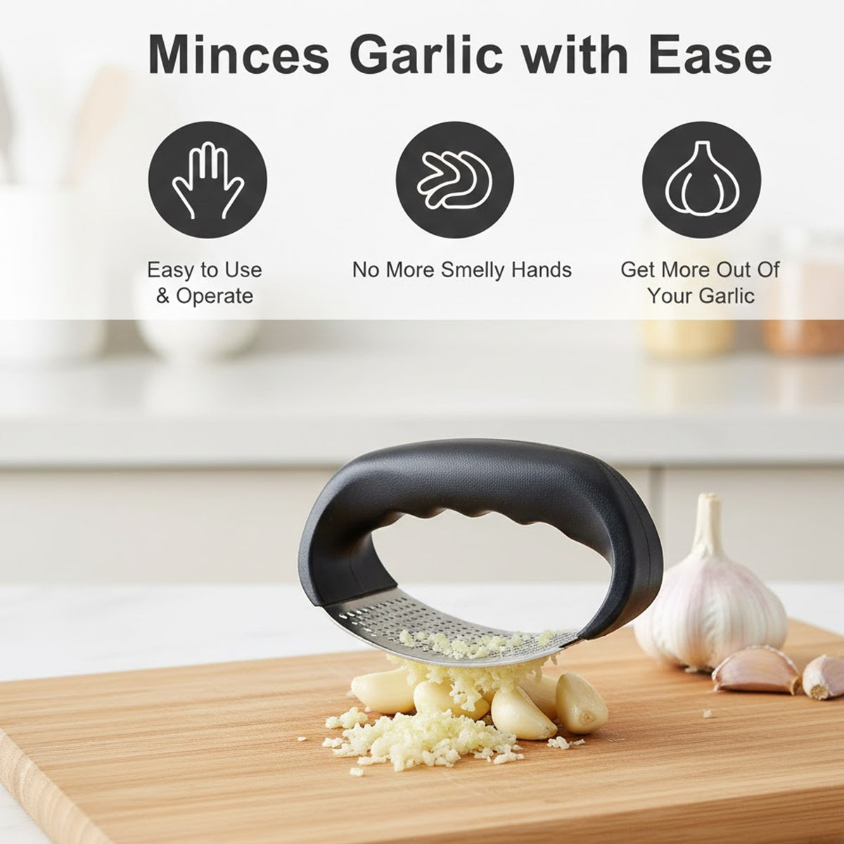 Signamio Garlic Crusher Mini Hand Press Chopper for Effortless Garlic Preparation, Durable and Easy to Clean Kitchen Essential - DN-2 Black
