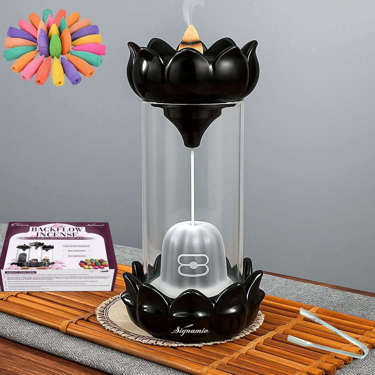 SIGNAMIO Ganesha Backflow Dhoop Smoke Fountain Aromatic Essence Of Ceramic Incense Burner Holder With 30 Cones For Meditation And Home Decor, Yellow