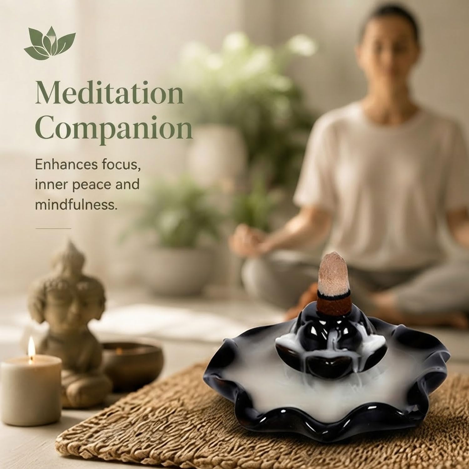 Signamio Ceramic Decorative Incense Stick Stand with Backflow Incense Smoke Fountain - 30 Cones Included for Pooja Meditation, Backflow Incense Burner Holder for Decor