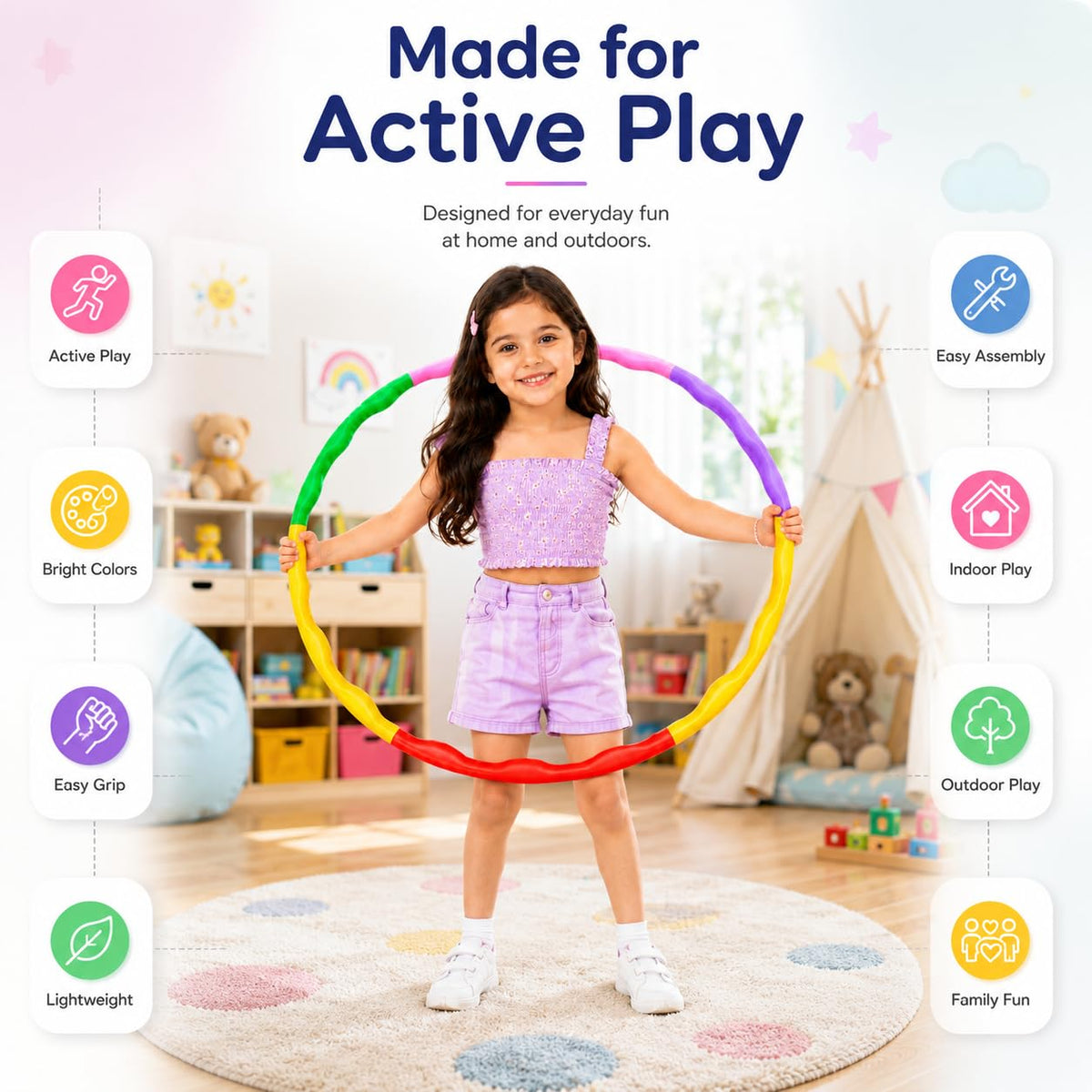 Hula Hoop for Kids, Colorful Exercise Ring for Play