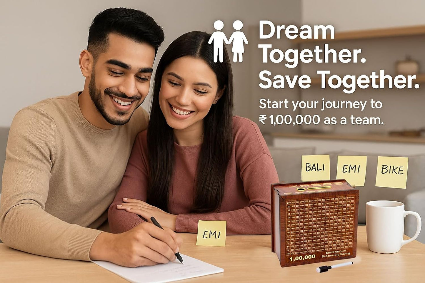 Signamio Money Saving Box for Adult and Kids 1 Lakh Wooden Piggy Bank: Premium Money Saving Box for Adults, Girls, and Kids - Gullak for Women, Men with Number Display - Stylish Kiddy Money Bank