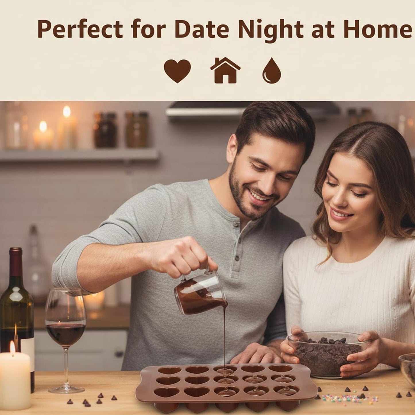 Signamio Chocolate Mould Set - Heart Shape & Square Shape, 2 Pcs - Premium Chocolate Mould Silicone - Durable Chocolate Silicone Mould for Baking & Crafting
