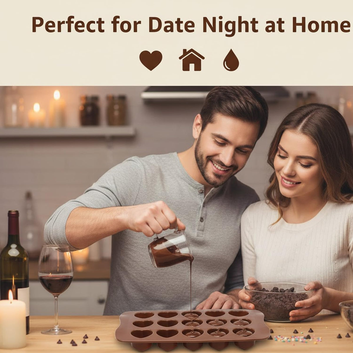 Signamio 2 Pcs Chocolate Mould Set - Heart Shape & Kunafa Shape Silicone Moulds - Premium Chocolate Silicone Mould for Baking & Crafting