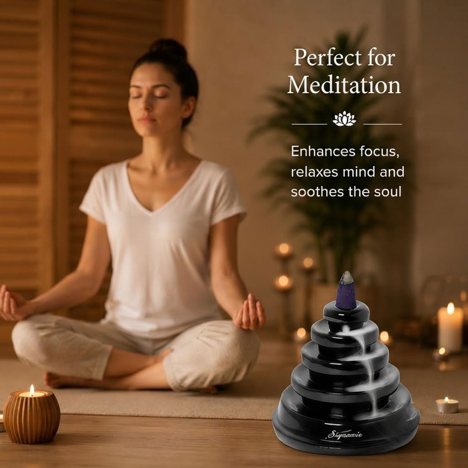 Signamio Ceramic Backflow Incense Fountain - 30 Cones Included for Pooja Meditation, Elegant Backflow Incense Holder, Aesthetic Incense Burner for Decor-DN-16