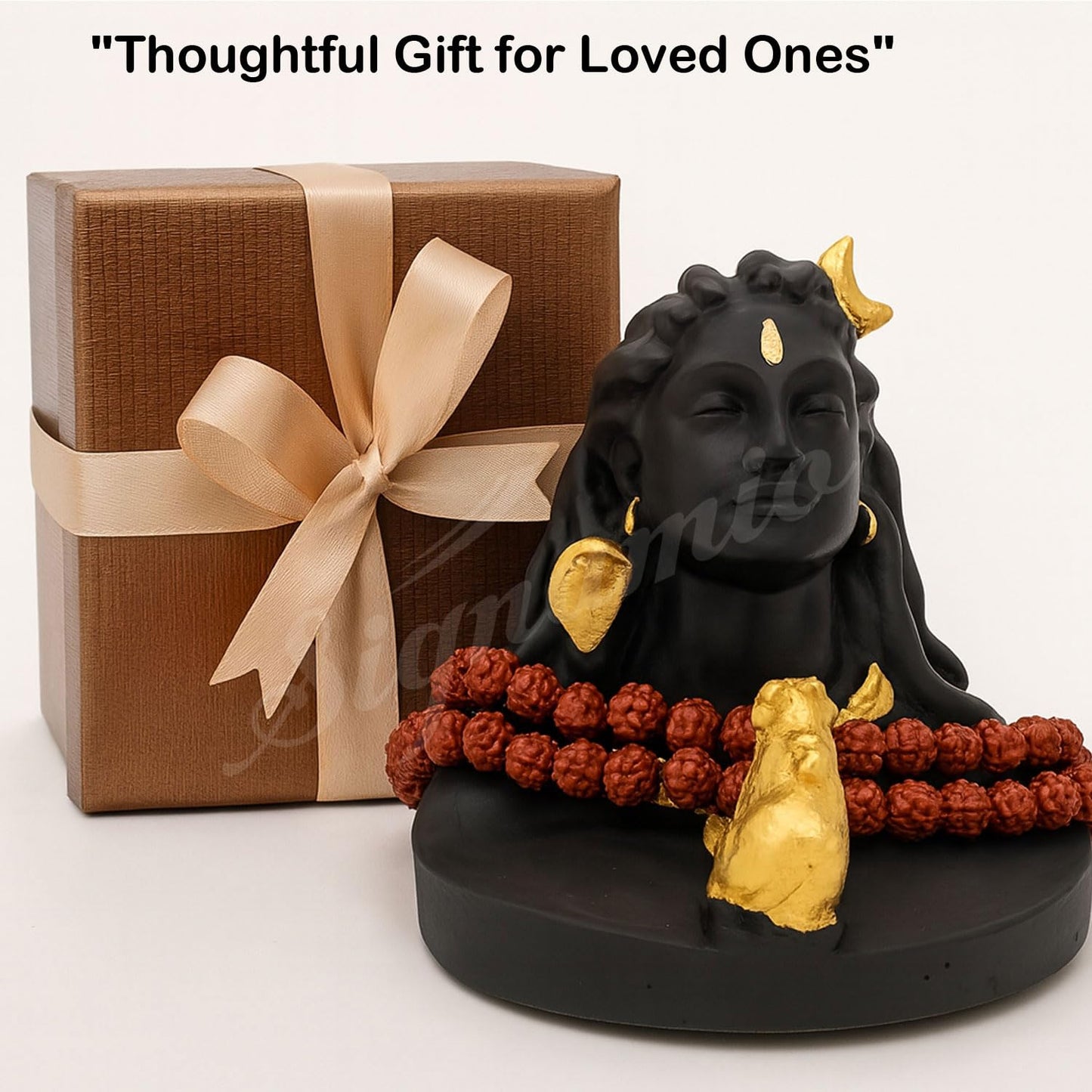 SIGNAMIO® Lord Shiva Idol: Handcrafted Mahadev Murti with Nandi - Perfect Spiritual Car Dashboard Accessory and Gift Item, Featuring ShivJi Adiyogi Statue & Rudraksh Mala-Ideal God Idols for Car Decor
