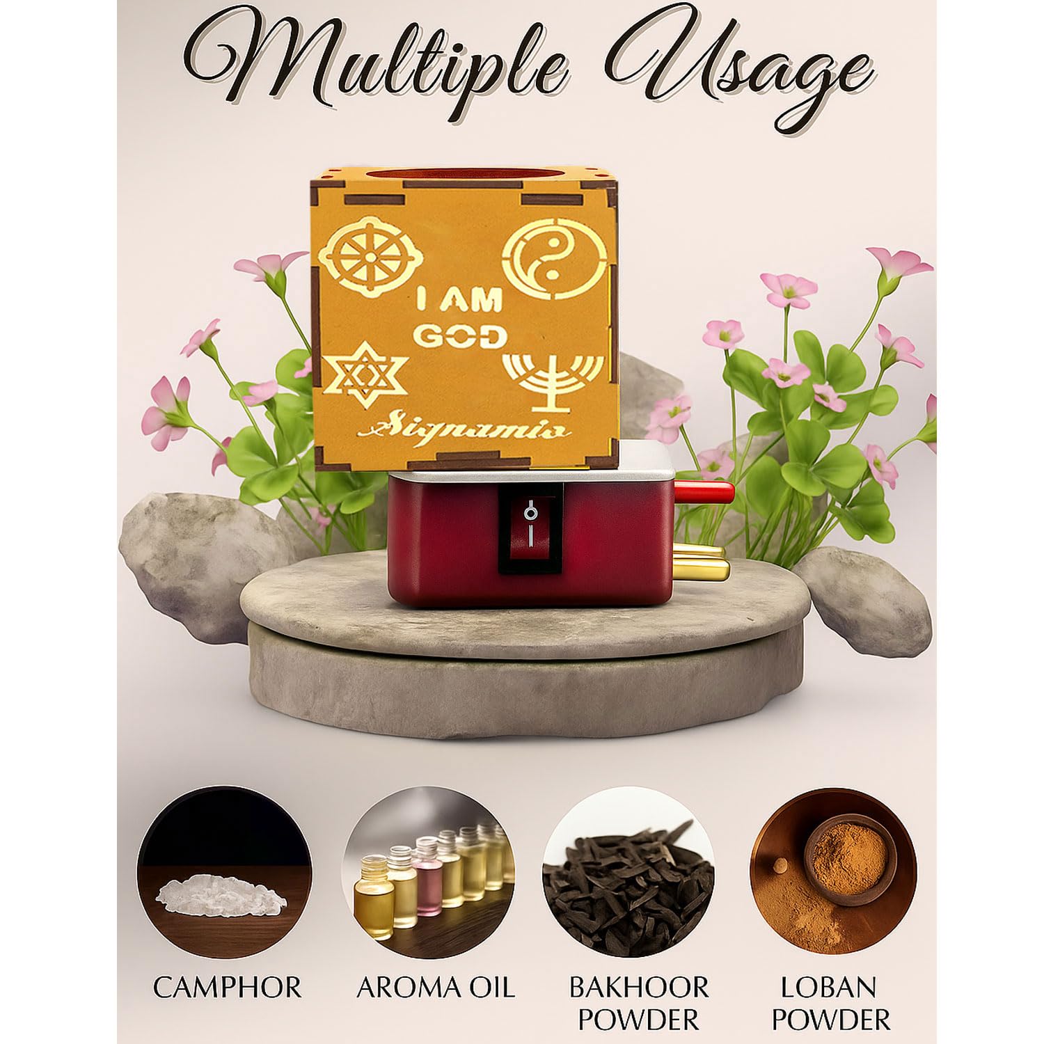 Signamio I AM THE ONLY ONE Auto Cut Night Lamp Camphor Diffuser Burner - Electric Kapoor Dani Machine, Efficient Kapoor Dani Electrical Camphor Burner for Home, Office