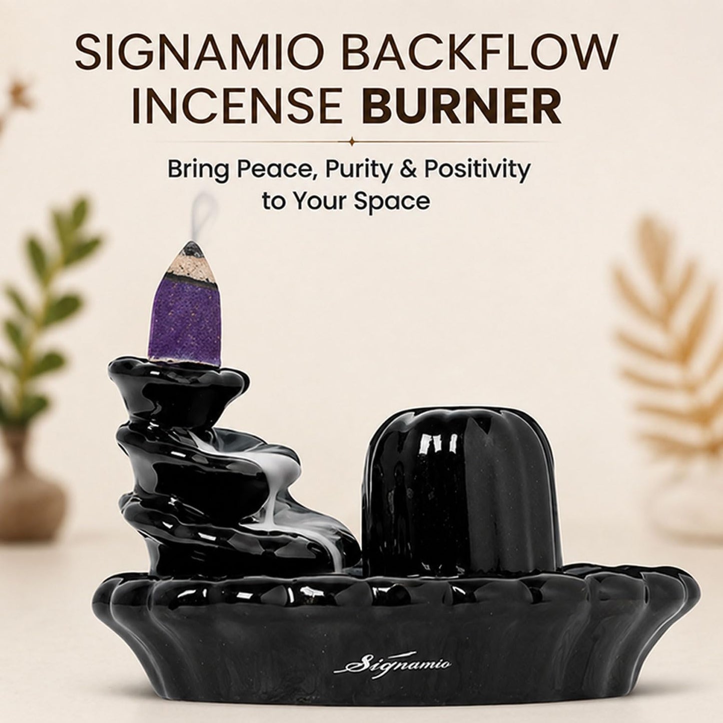 Signamio Aromatic Essence of Ceramic Shivling Shiva Backflow dhoop Smoke Fountain Incense Burner Holder with 30 Cones - Incense Holder for Meditation and Home Decor-MA-17