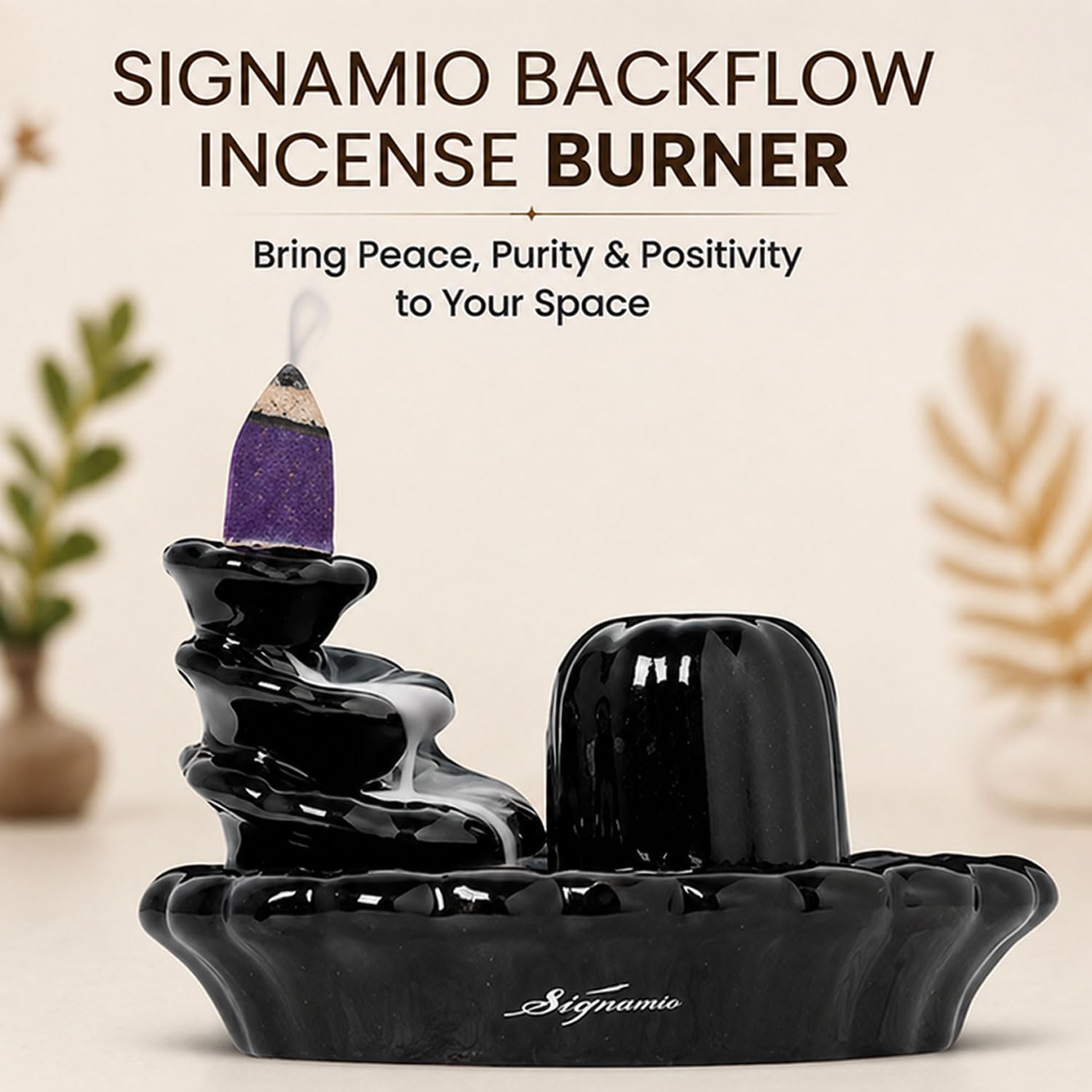 Signamio Aromatic Essence of Ceramic Shivling Shiva Backflow dhoop Smoke Fountain Incense Burner Holder with 30 Cones - Incense Holder for Meditation and Home Decor-MA-17