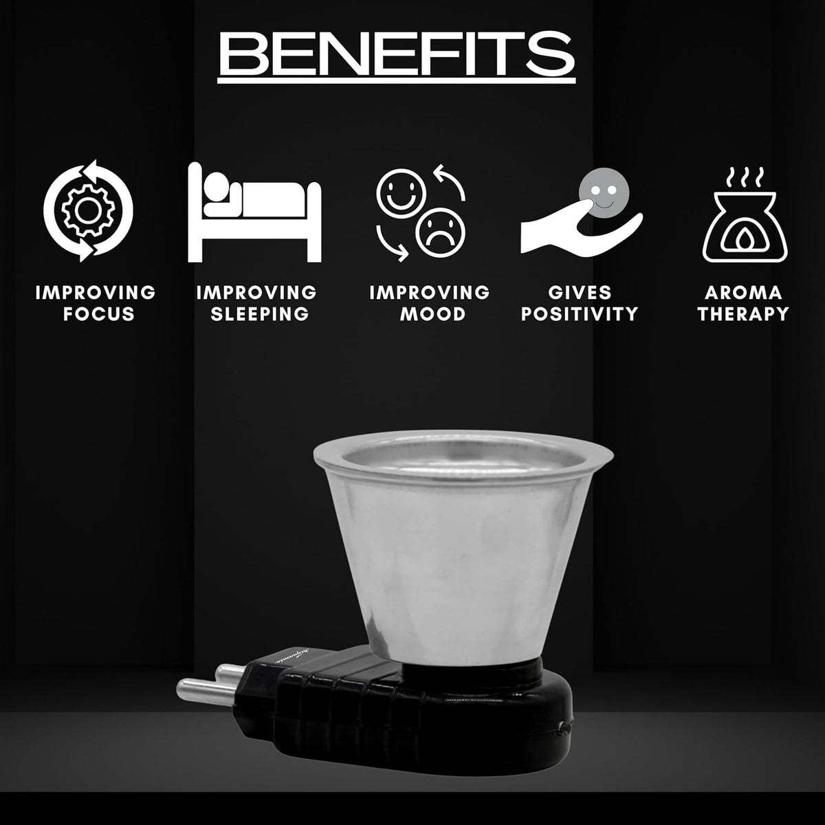 Signamio Camphor Diffuser Burner - 2 pcs Kapoor Dani Electrical Camphor Oil Diffuser, Efficient and Safe for Aromatherapy, Ideal for Home and Office Use-Black