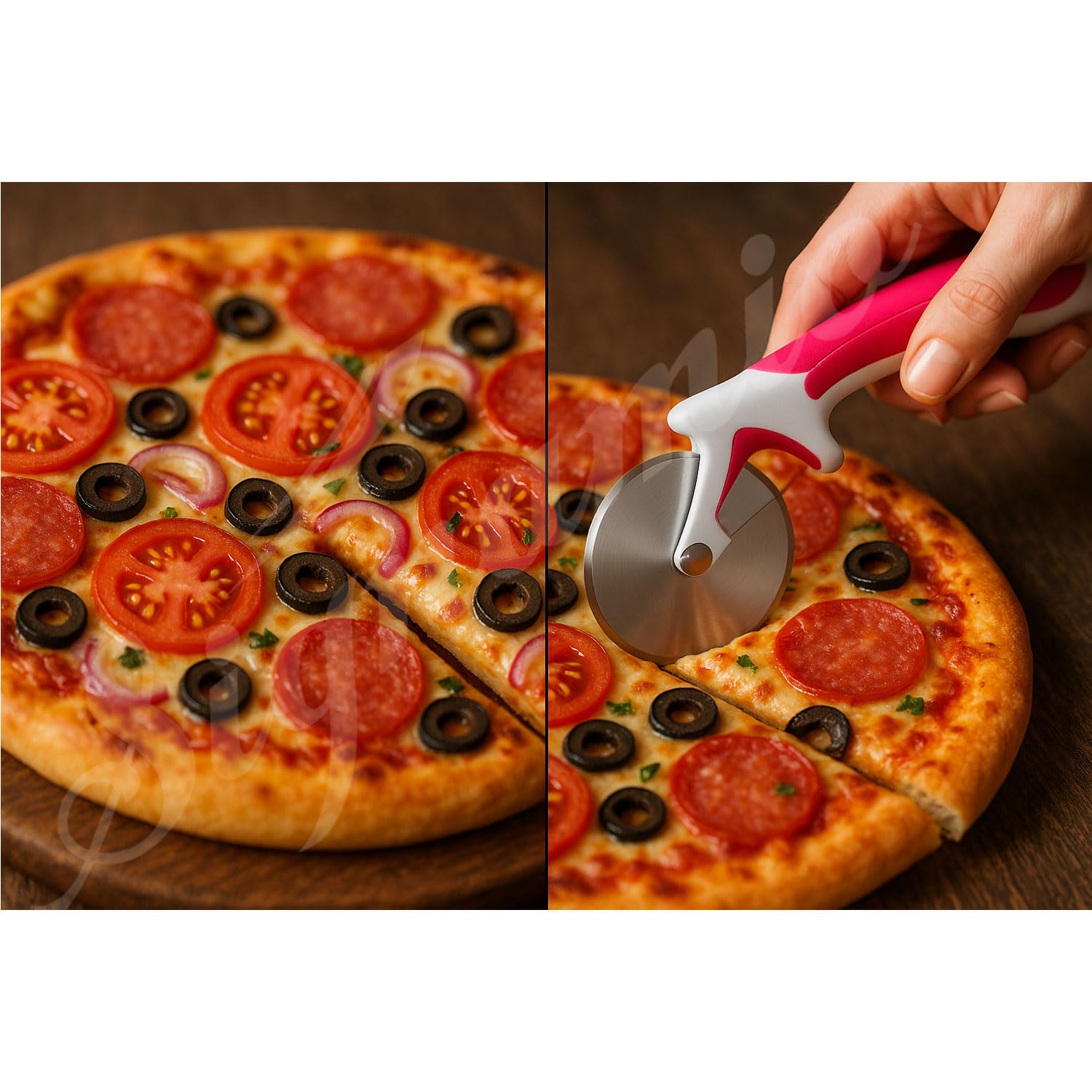 SIGNAMIO® Premium Pizza Cutter and Sandwich Slicer - Pink, Ergonomic Non-Slip Handle, Stainless Steel Pizza Wheel for Kitchen, Ideal Roti, Paratha, Chapati, Brownie & Slice Cutter
