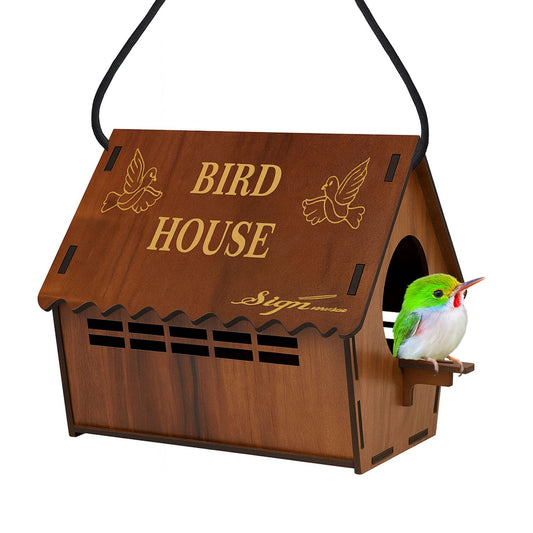 Signamio Bird House - Elegant Wooden Bird Nest with Exhaust Window for Outdoor Hanging, Durable Birds Nest Shelter, Weather-Resistant Design, Ideal for Garden or Patio Decoration - Small Size