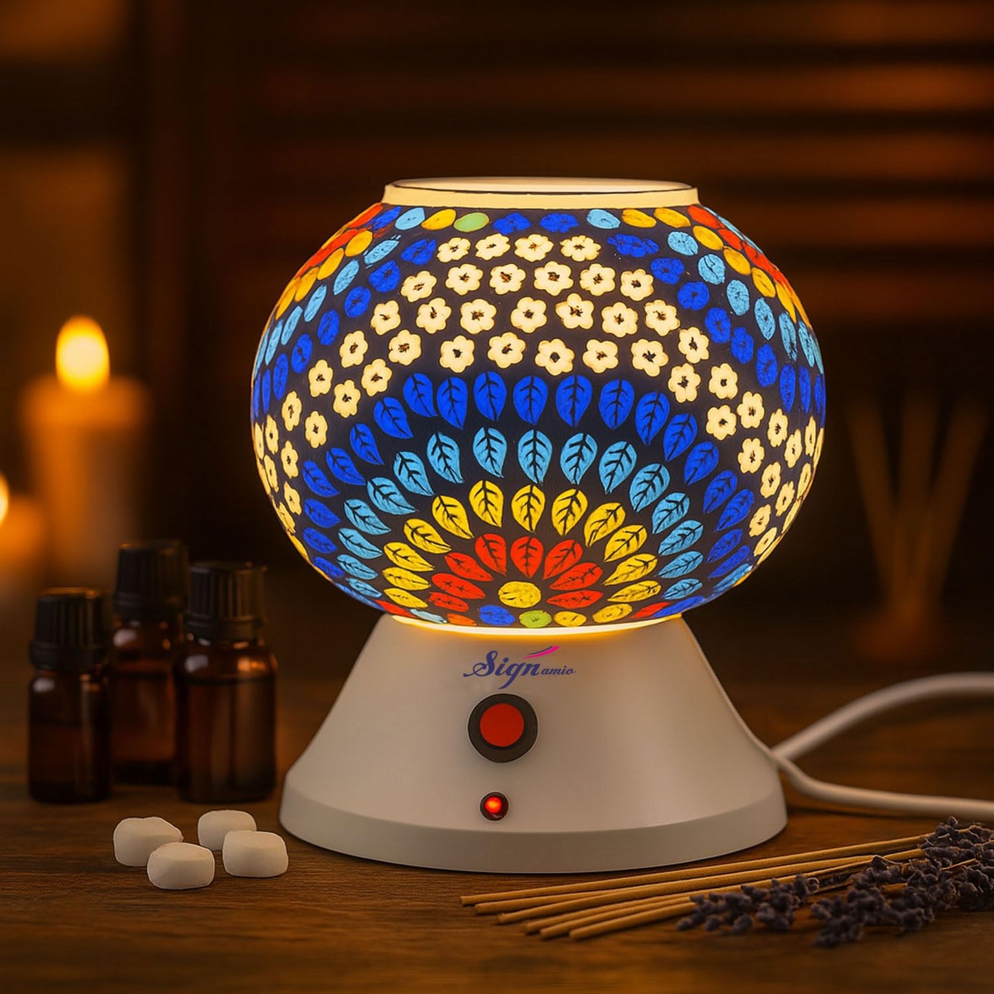 Signamio Hand Made Table Top Camphor Diffuser Burner - Kapoor Dani Electrical Aroma Oil Diffuser Night Lamp - Kapoor Machine for Home & Office DN-4 (Aroma Oils not Included)