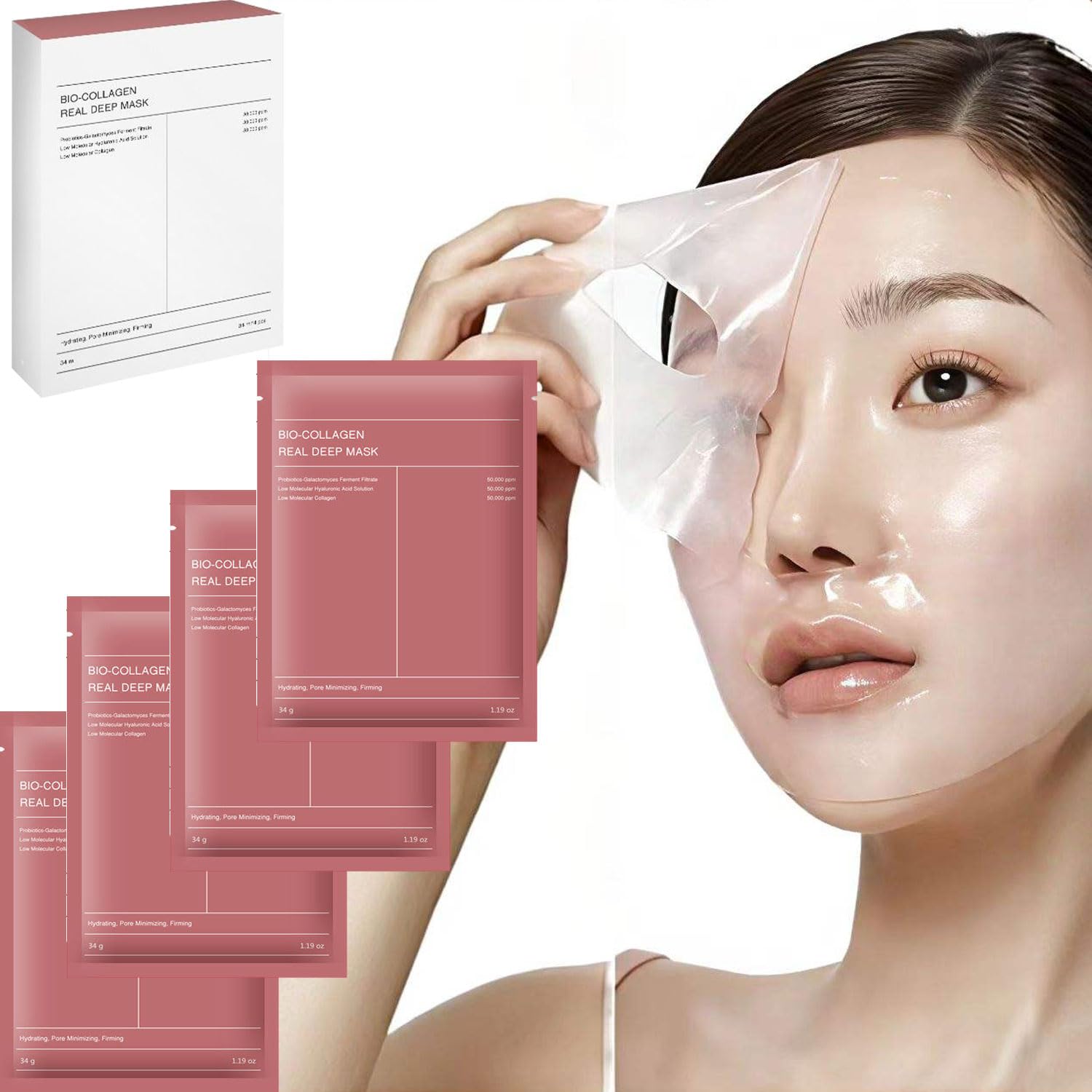 Signamio Pack of 4 Collagen Mask - Seoulskin Collagen Glass Skin Overnight Mask for Radiant Glow - for Hydrated & Rejuvenated Skin 34g Each