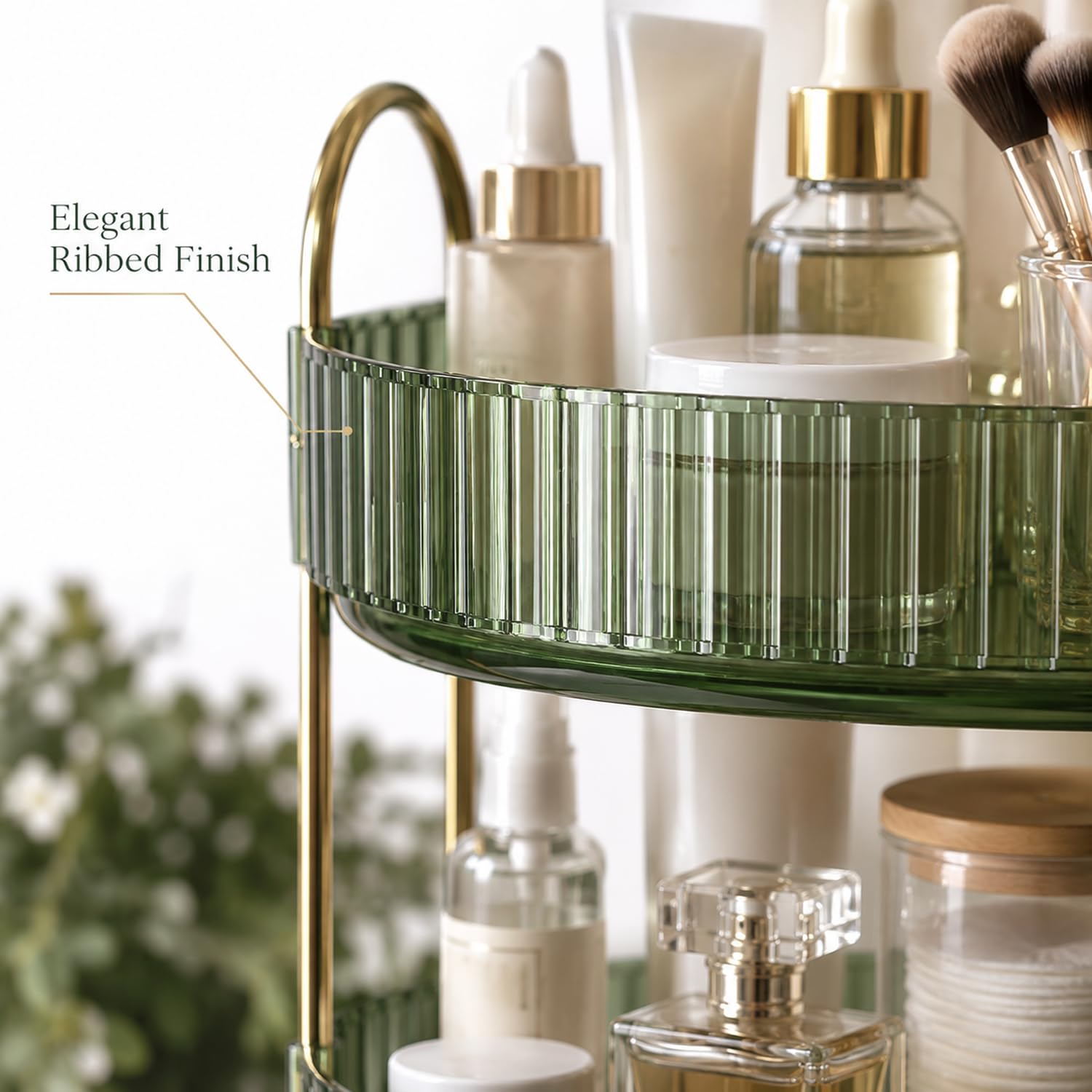 SIGNAMIO Gold 2-Tier 360 Rotating Tray Organizer Vintage Green