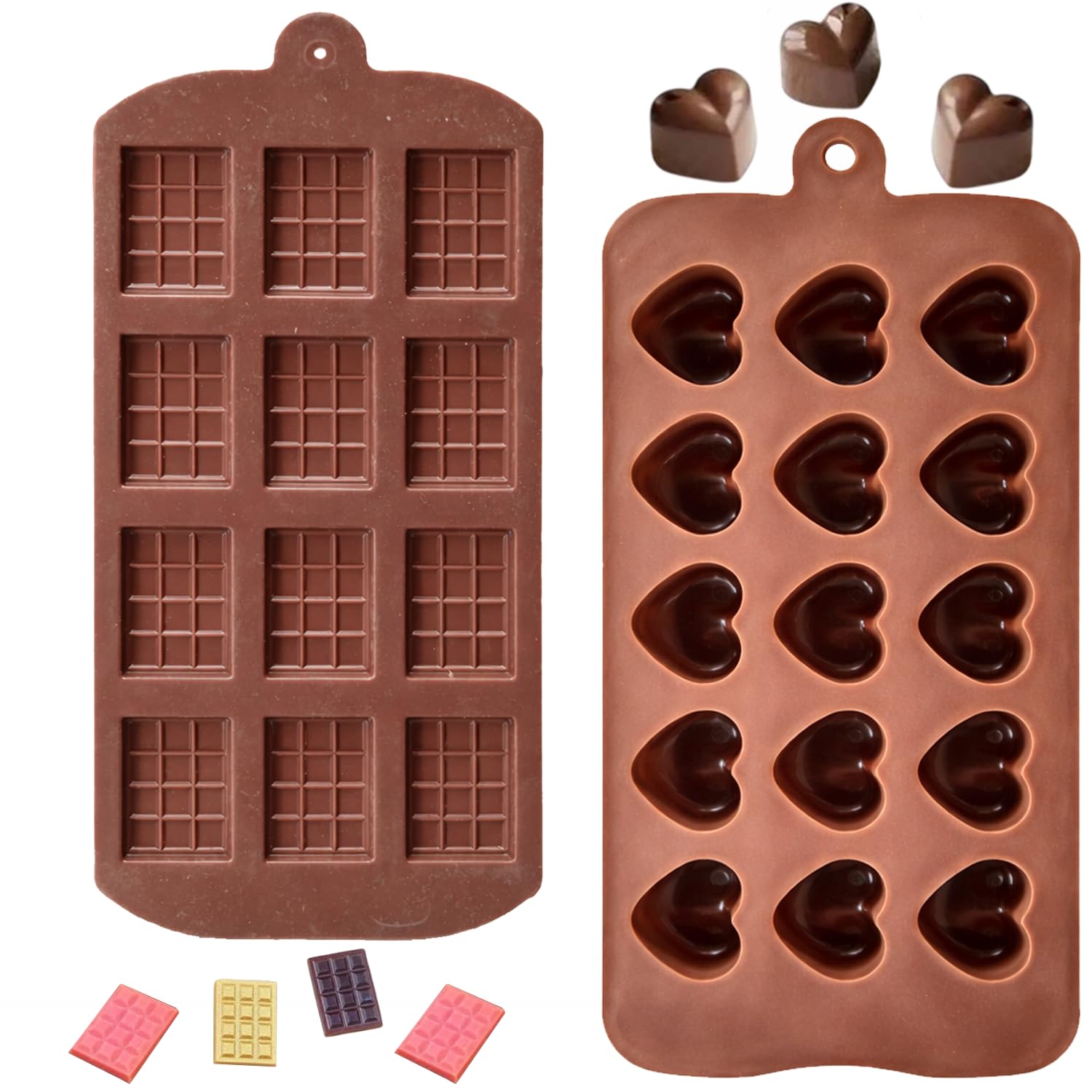 Signamio Chocolate Mould Set - Heart Shape & Square Shape, 2 Pcs - Premium Chocolate Mould Silicone - Durable Chocolate Silicone Mould for Baking & Crafting