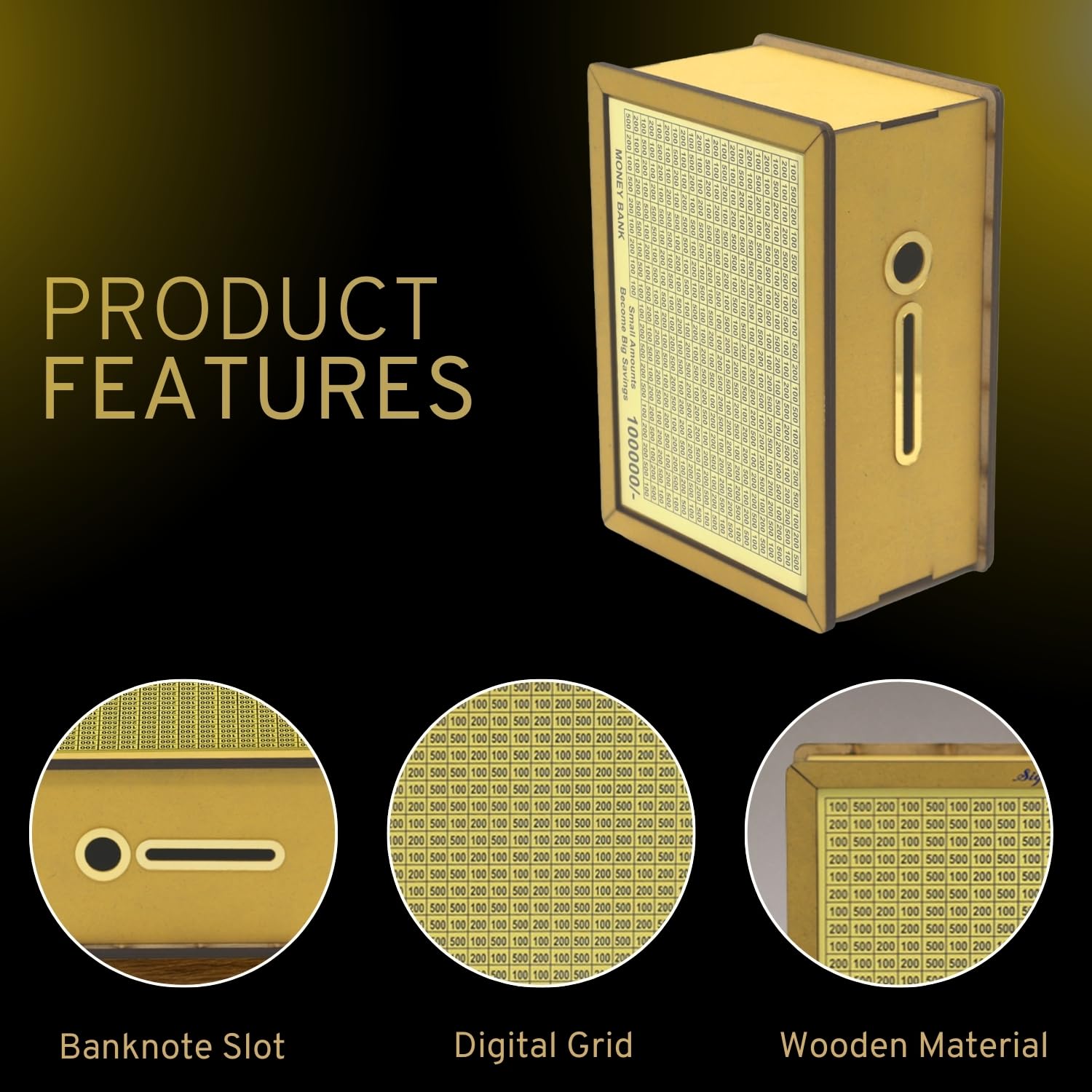 Signamio Money Saving Box for Adult 100000 - Wooden Piggy Bank 100000 with Marker Pen, Elegant Wooden Piggy Bank for Adults, Perfect Money Saving Solution and Financial Goal Achievement-DN2