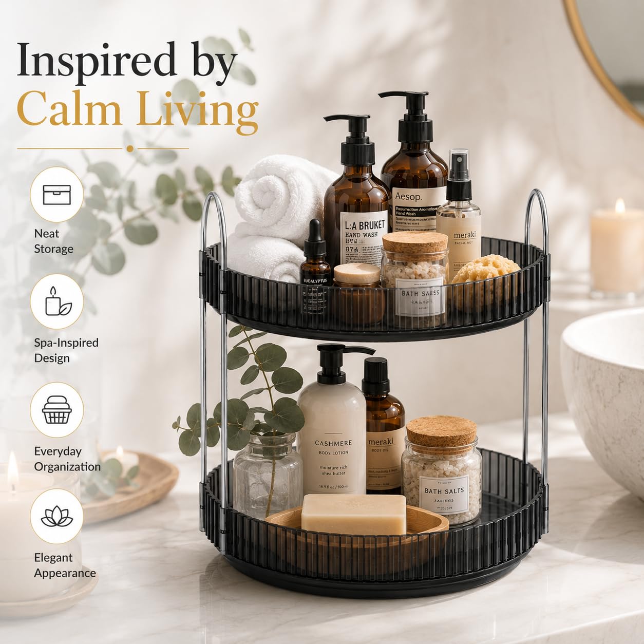 Signamio Silver 2-Tier 360° Rotating Tray Organiser