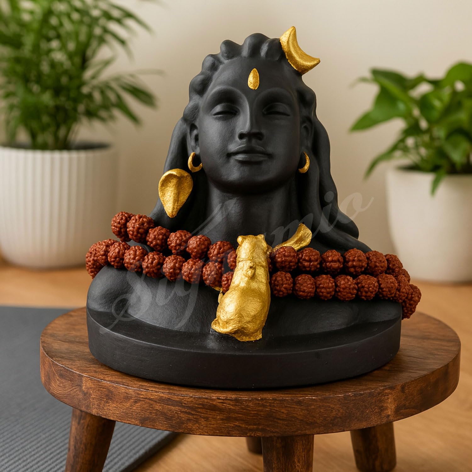 SIGNAMIO® Lord Shiva Idol: Handcrafted Mahadev Murti with Nandi - Perfect Spiritual Car Dashboard Accessory and Gift Item, Featuring ShivJi Adiyogi Statue & Rudraksh Mala-Ideal God Idols for Car Decor