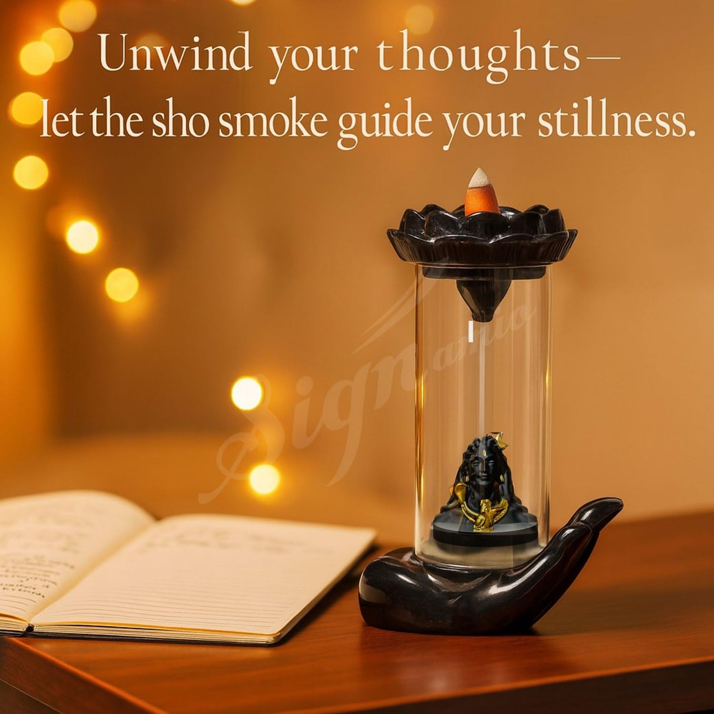 Signamio Adiyogi Shiva Backflow Smoke Fountain - Ceramic Shivling Fountain with 30 Cones, Lord Shiva Idols for Home Decor, Spiritual Mahadev Murti for Meditation and Relaxation.
