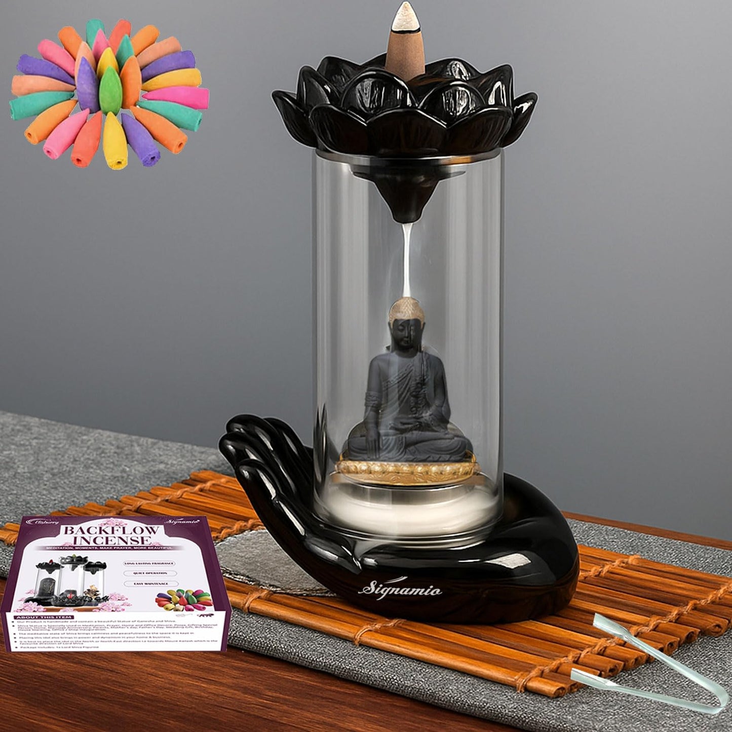 Signamio Adiyogi Shiva Backflow Smoke Fountain - Ceramic Shivling Fountain with 30 Cones, Lord Shiva Idols for Home Decor, Spiritual Mahadev Murti for Meditation and Relaxation.