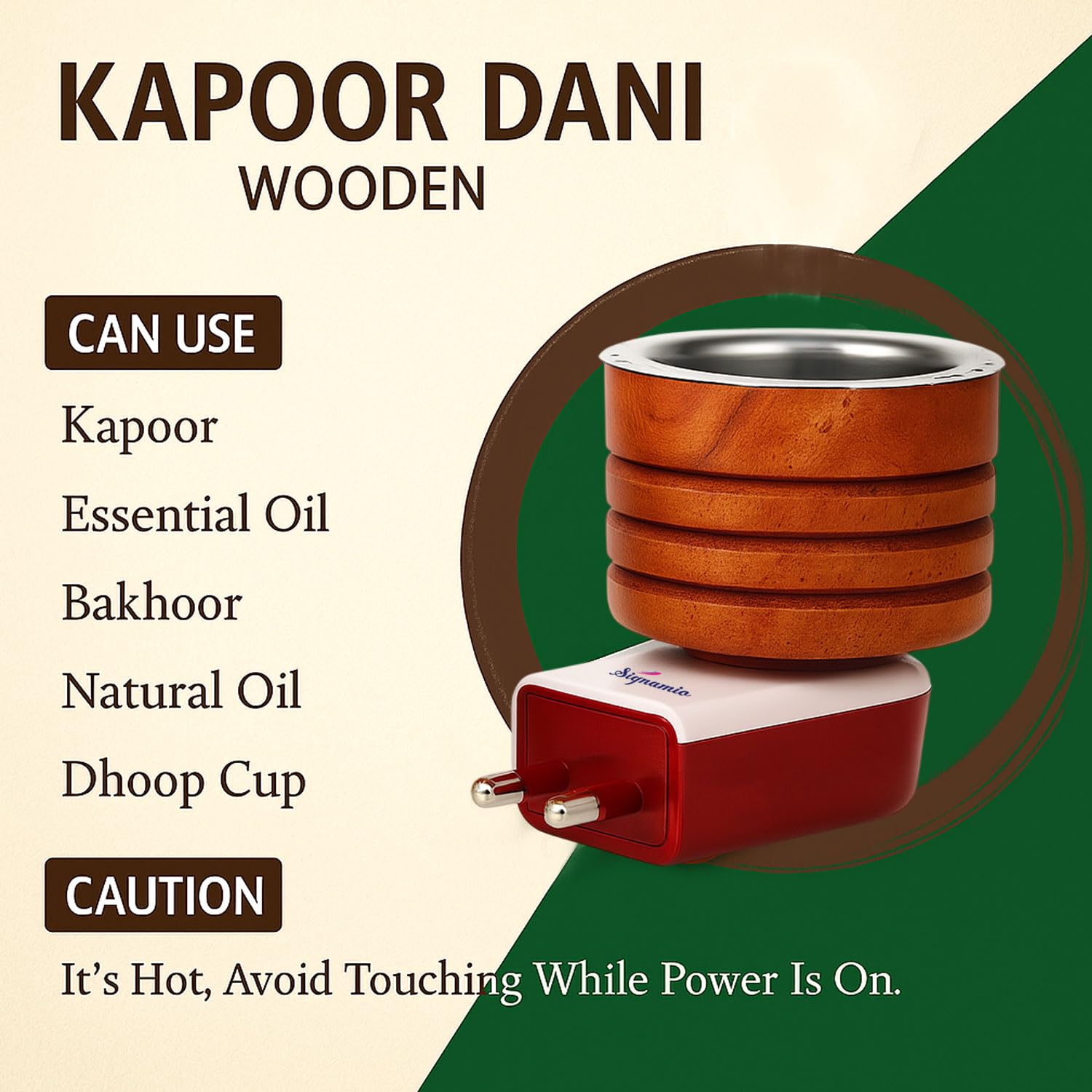 SIGNAMIO® 250gm Bhimseni Camphor with Wooden Kapoor Kapur Dani Karpuram Bakhoor Oud Aroma Oil Diffuser Incense Dhoop Burner Electrical Stand Machine for Home Fragrance