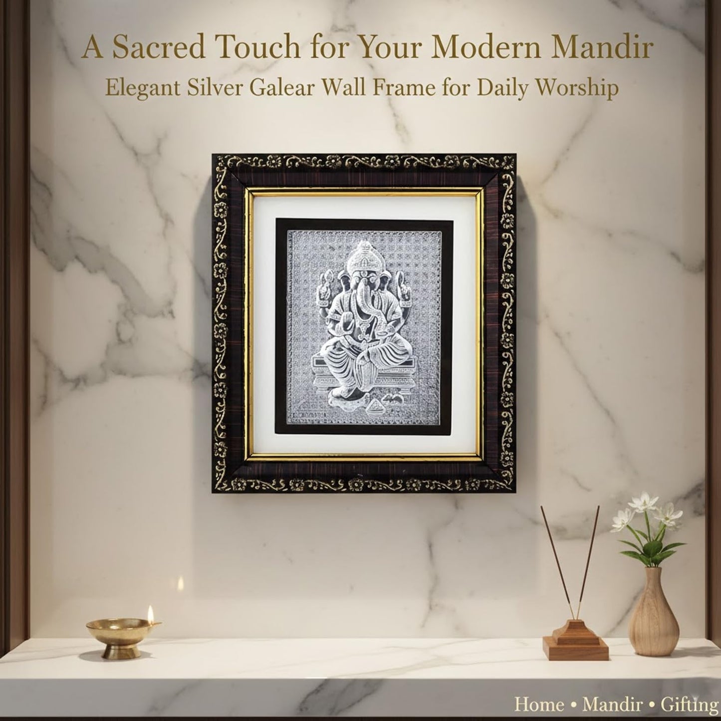SIGNAMIO 999 Pure Silver Ganesha Photo Frame - Elegant Gift for Pooja Room, Ideal Pure Silver Gift Items