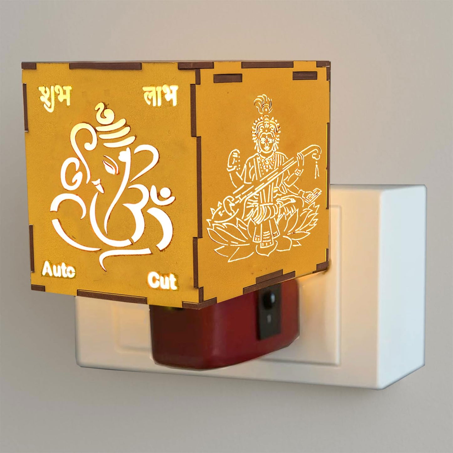 SIGNAMIO® Auto Cut Wooden Bharat Camphor Kapoor Bakhoor Oud Aroma Oil Diffuser Incense Dhoop Burner Electrical Stand Machine for Home Fragrance with Night Lamp