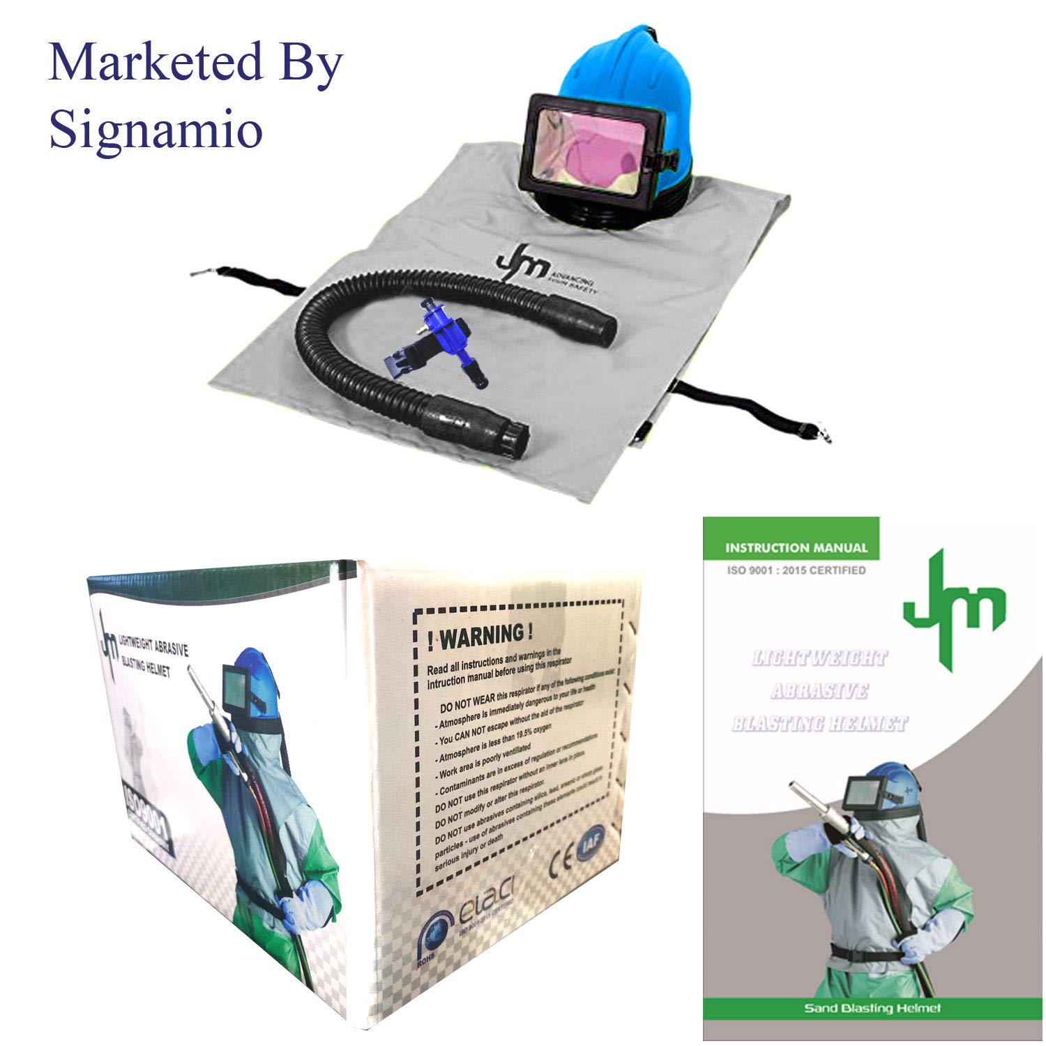 SIGNAMIO® JM Blasting Helmet Blast Cleaning Sand Blasting, Abrasive Blast- 1 Pcs- Blue - DN-1