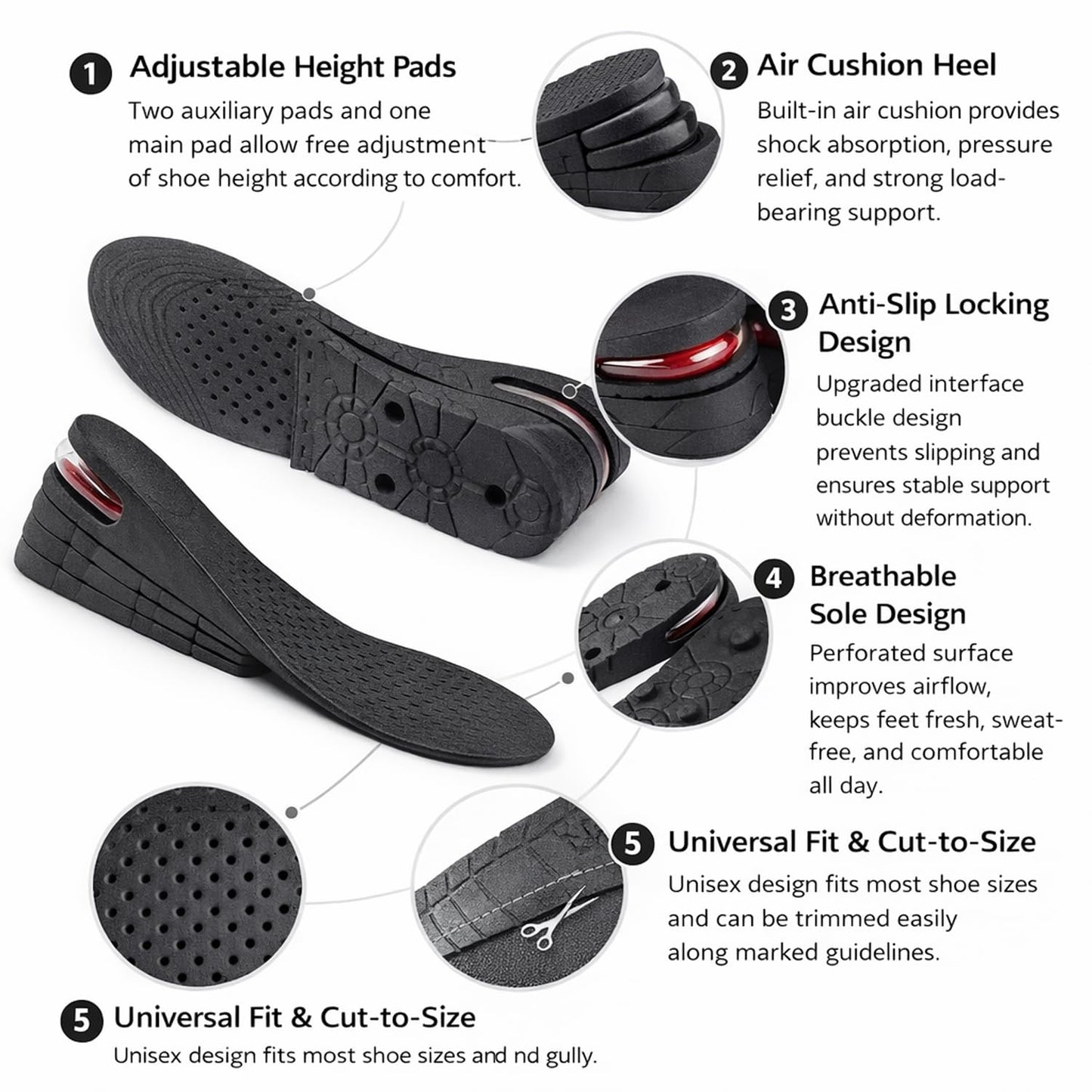 Signamio Height Increase Insoles for Men and Women, 4-Layer Adjustable Shoe Insoles for Men, Up to 9cm Height Booster Sole, Soft Material, 1 Pair, Sizes ranging US 4 to 9