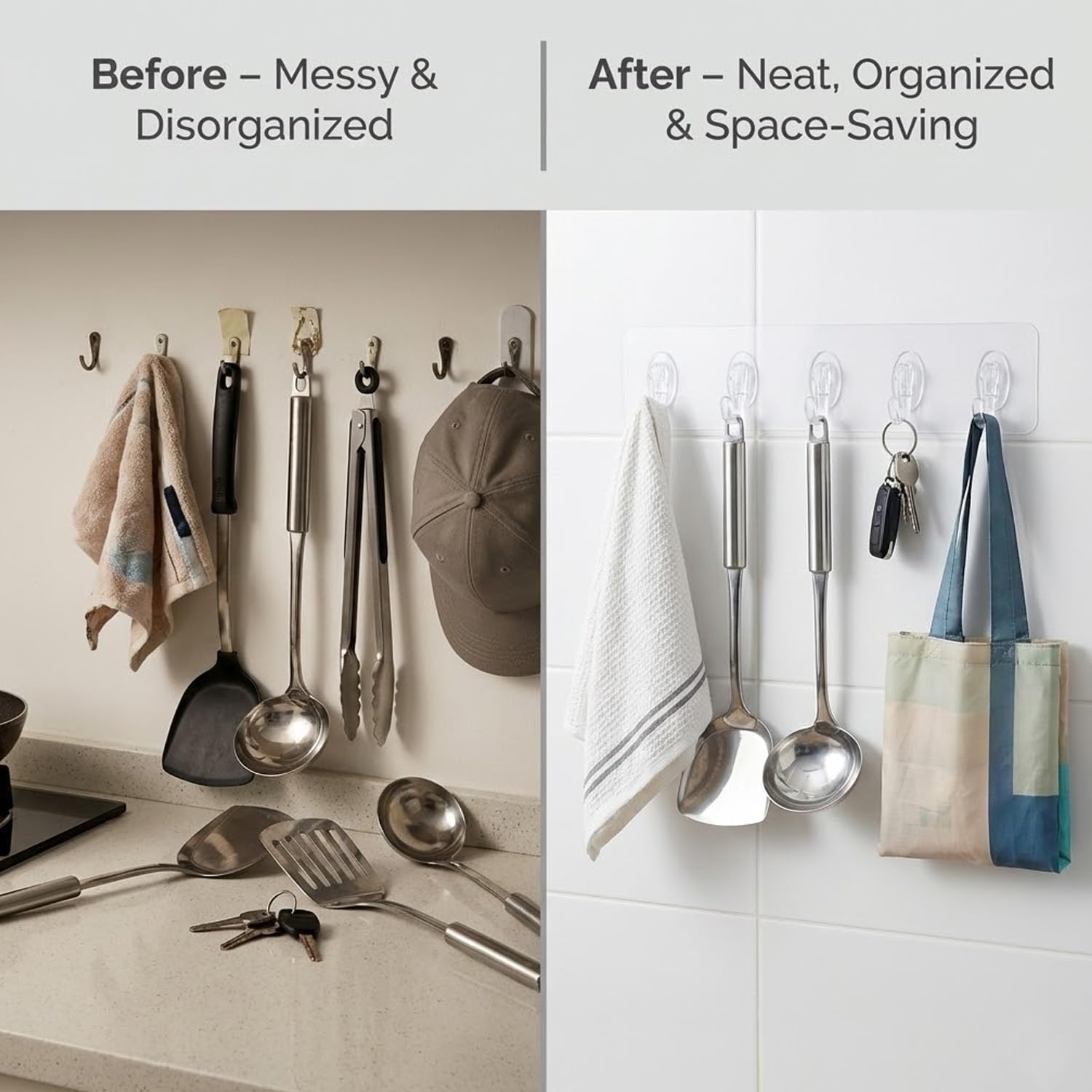 SIGNAMIO 6-in-1 Wall Hooks for Hanging - Heavy Duty Hooks for Wall Heavy Items - Self Adhesive Wall Hook Plate - Sturdy - Ideal for Home and Office
