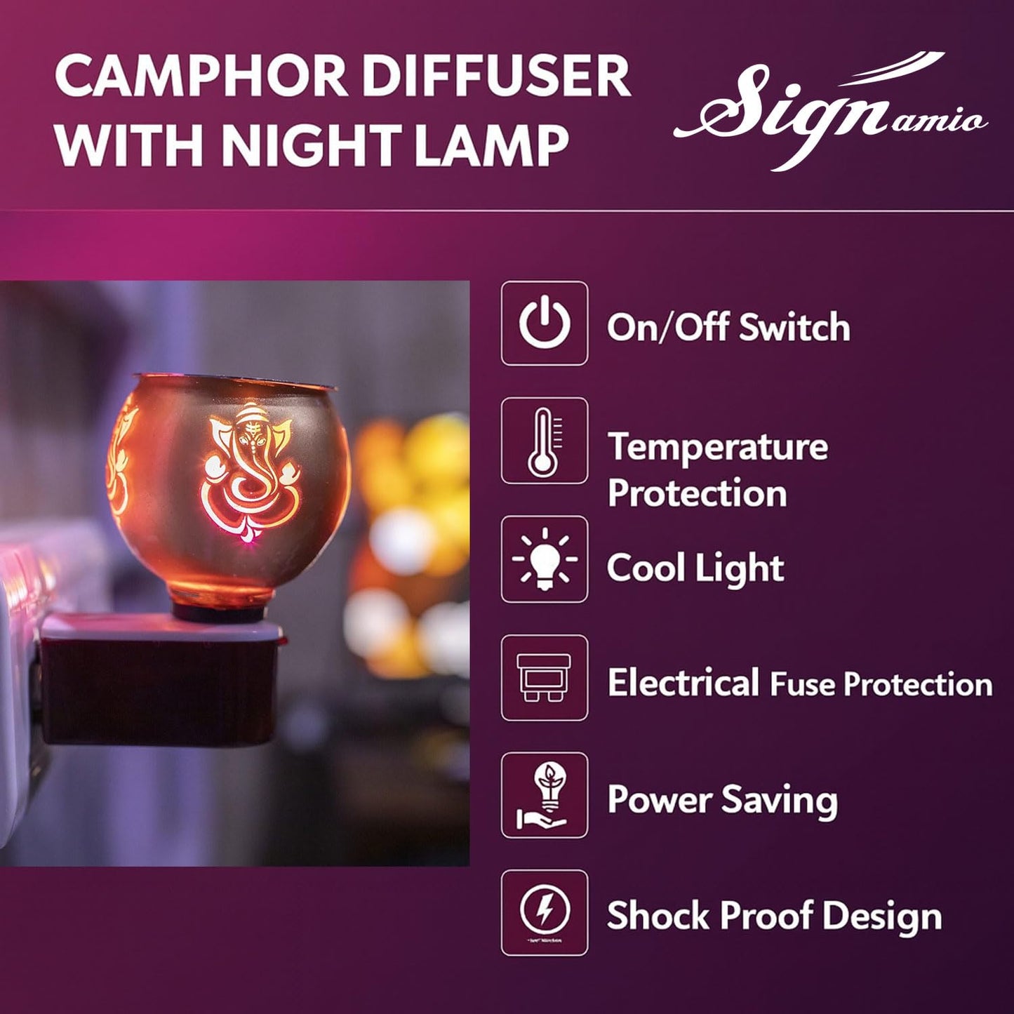 SIGNAMIO ceramic Multipurpose Incense Aroma Dhoop Karpur Kapoor Dani Camphor Burner Diffuser Machine Stand Electrical Night Lamp (Camphor Tablet NOT Included) DN-Ganesh