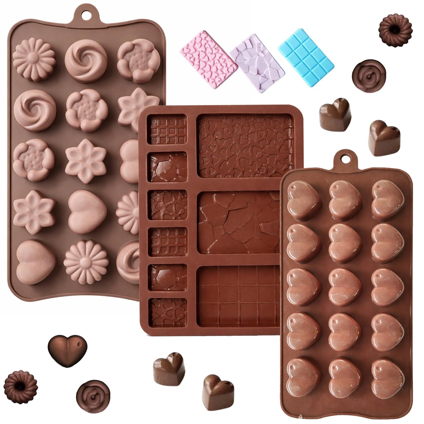 Signamio Chocolate Mould Set - Heart Shape & Square Shape, 2 Pcs - Premium Chocolate Mould Silicone - Durable Chocolate Silicone Mould for Baking & Crafting