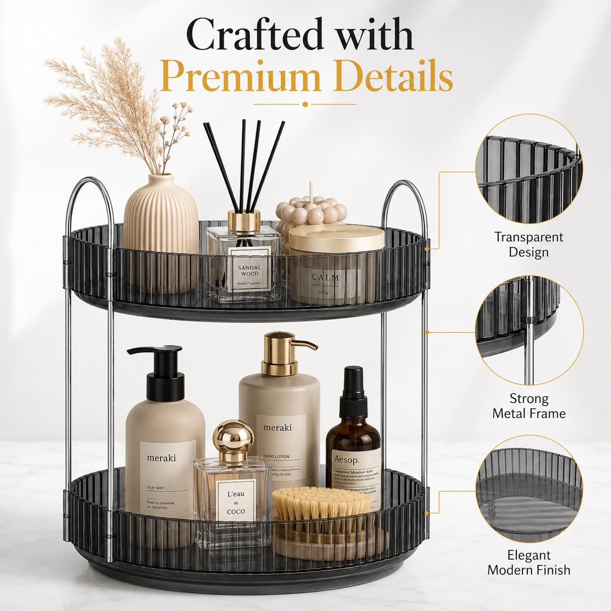Signamio Silver 2-Tier 360° Rotating Tray Organiser