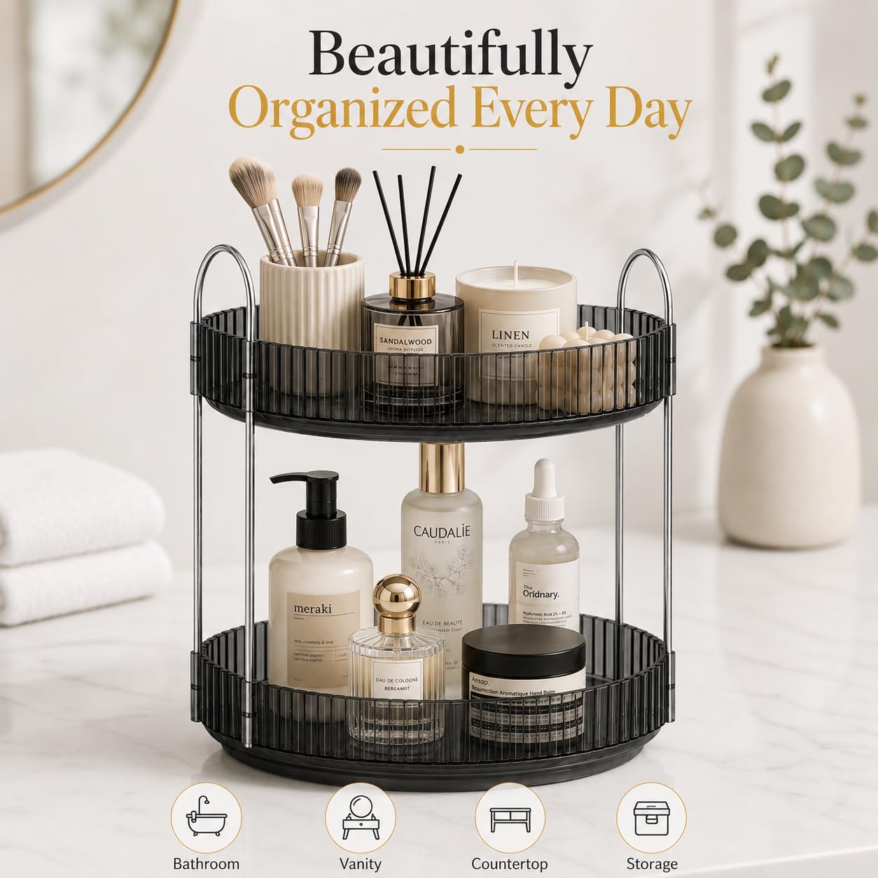Signamio Silver 2-Tier 360° Rotating Tray Organiser