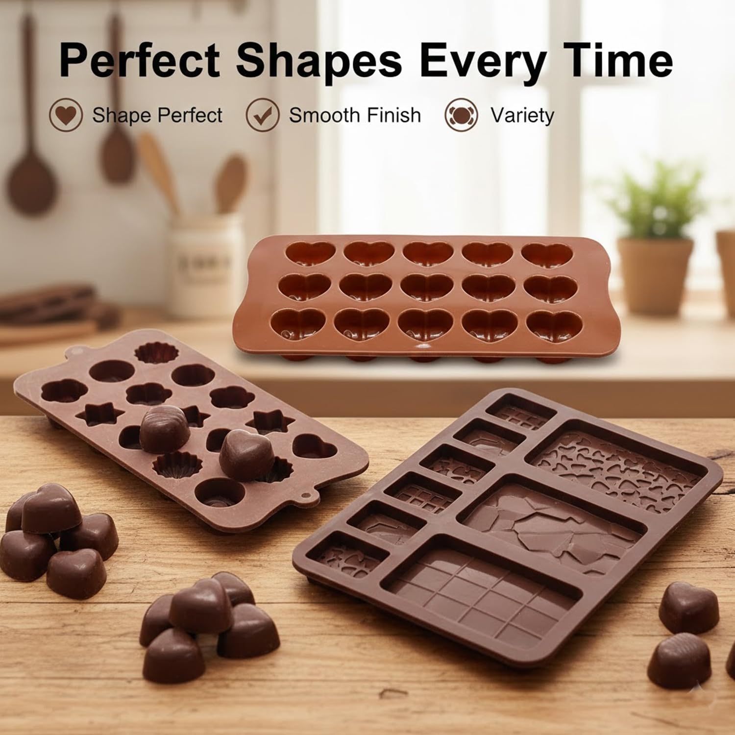 Signamio 3 Pcs Chocolate Mould Set - Heart Shape & Multi Design, | Chocolate Mould Silicone for Candy Making | Durable Chocolate Silicone Mould for Creative Desserts