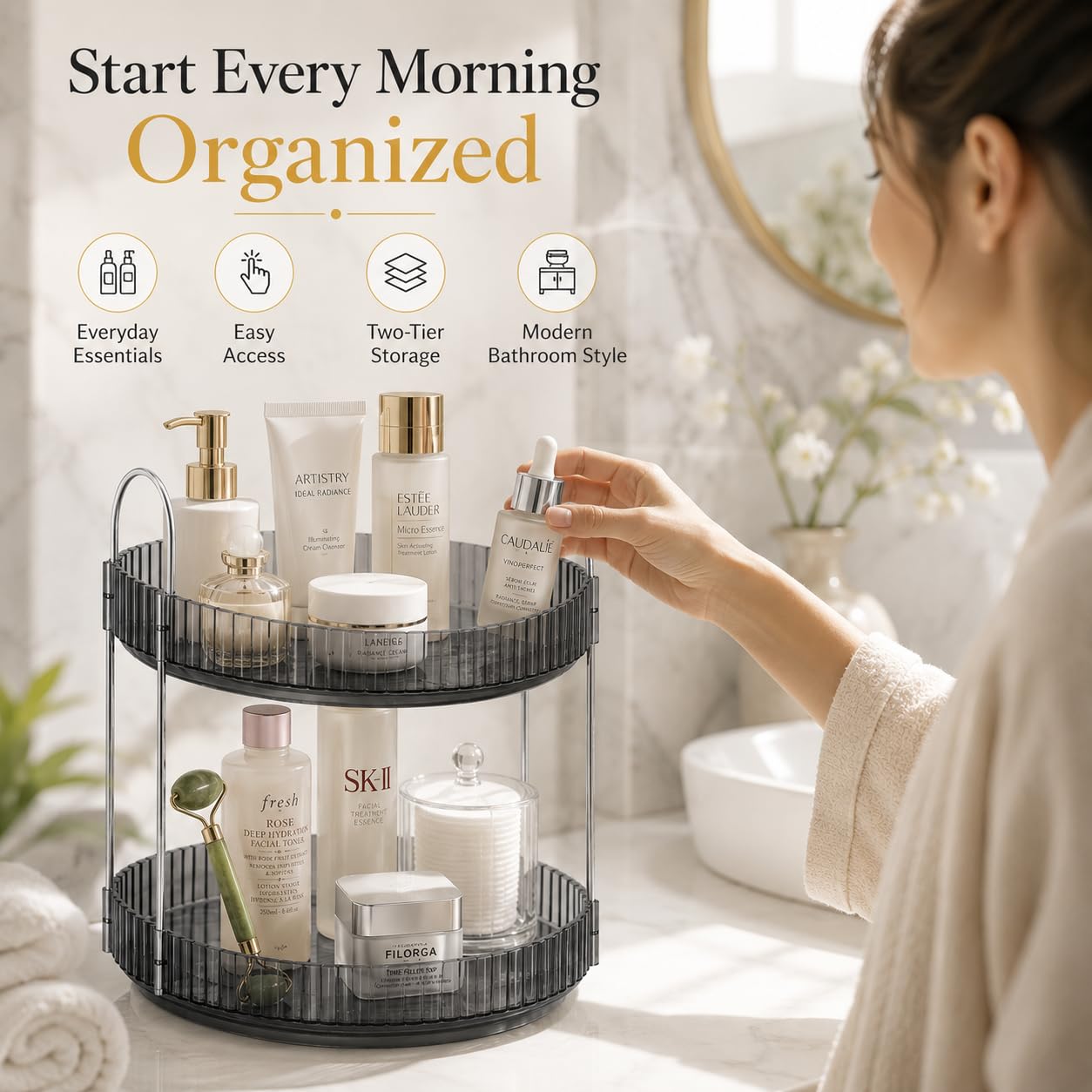 Signamio Silver 2-Tier 360° Rotating Tray Organiser