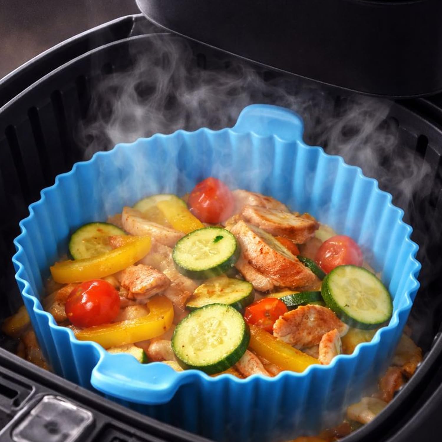 Signamio 6 Pcs Set of Air Fryer Silicone Tray - Non-Stick, Reusable Baking Tray, Round