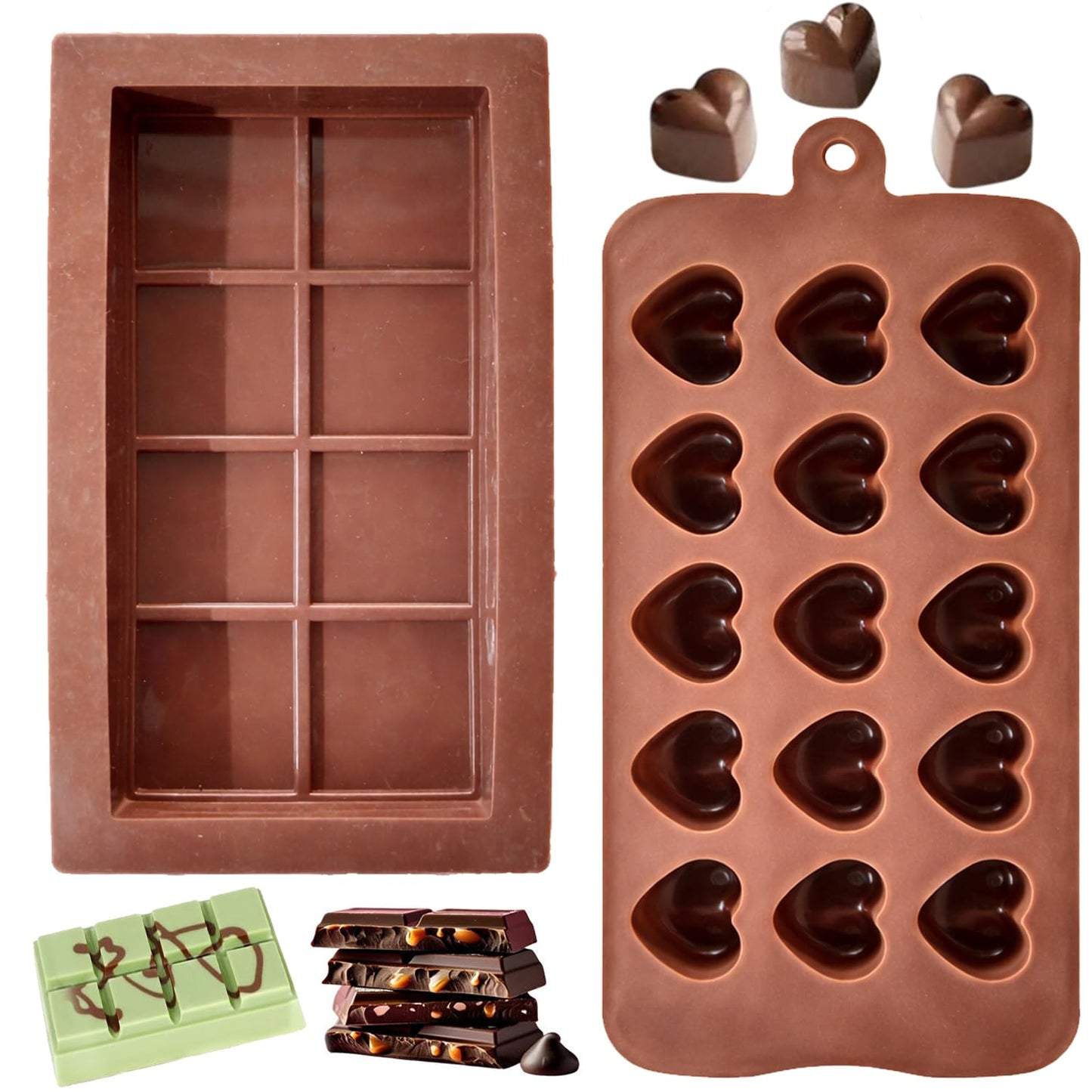 Signamio Chocolate Mould Set - Heart Shape & Square Shape, 2 Pcs - Premium Chocolate Mould Silicone - Durable Chocolate Silicone Mould for Baking & Crafting